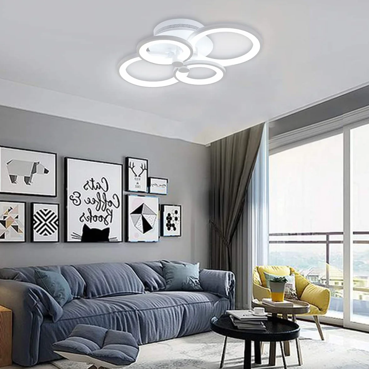 Ganeed Nowoczesne oświetlenie sufitowe Ściemnialne metalowe akrylowe lampy sufitowe LED do montażu podtynkowego 56W Żyrandol LED do salonu Kuchnia Sypialnia Jadalnia