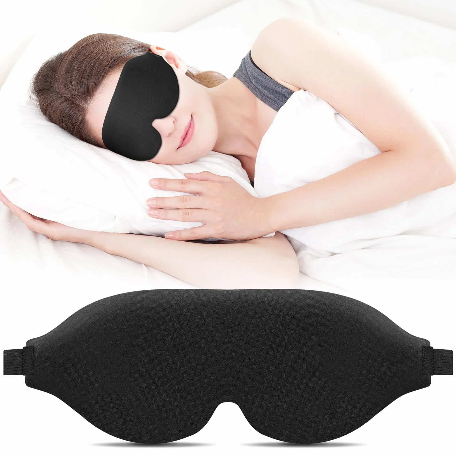 100% zaciemniająca maska do spania, profilowana 3D, zaciemniająca maska na oczy z regulowanym paskiem, miękka pianka, wygodna dla osób śpiących na boku, w podróży i w nocy, czarna, 1 szt