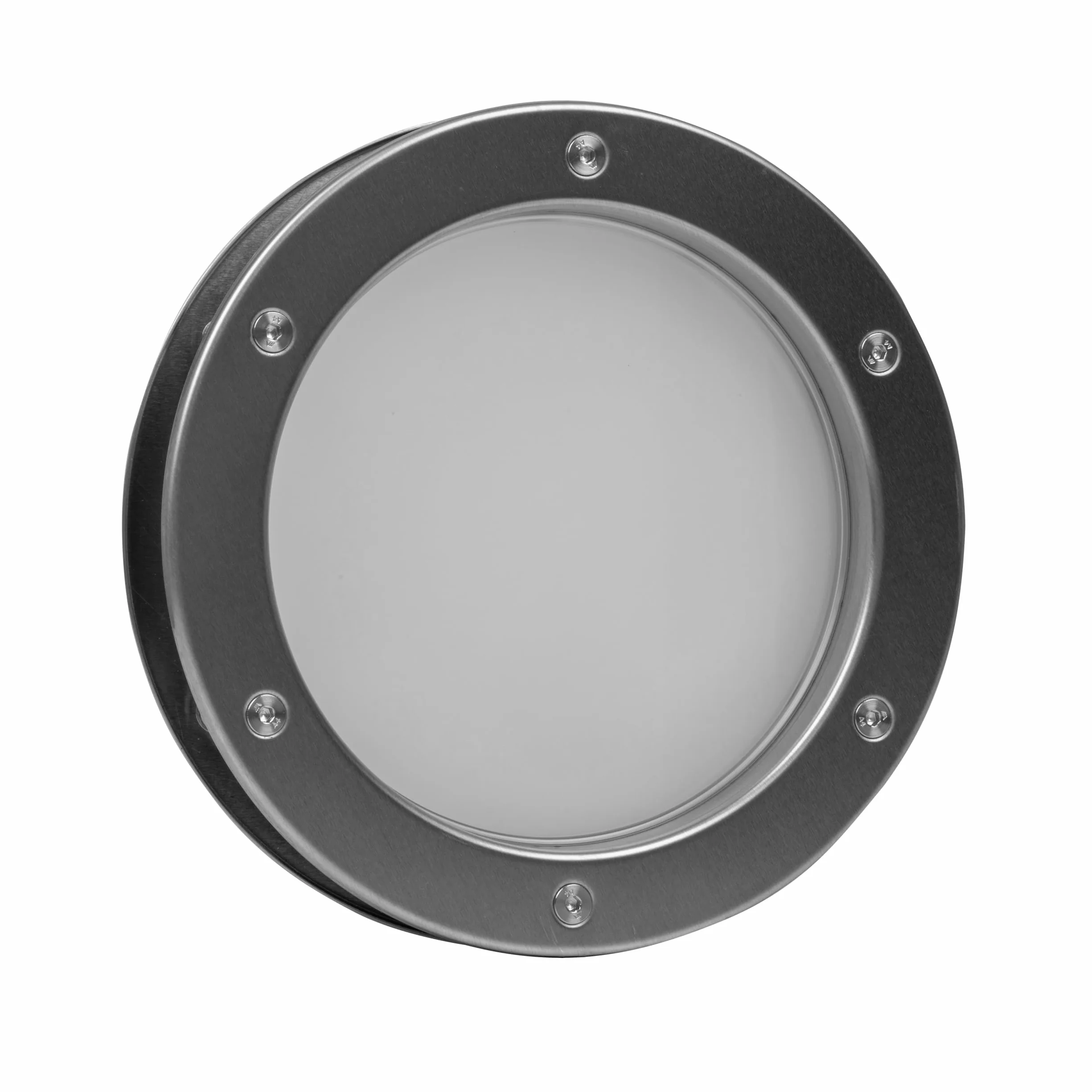 MLS B4000 AN Bulaj do Drzwi, z Wytrzymałego Aluminium, Bezpieczne Szkło VSG, Odpowiedni do Drzwi o Grubości 40 mm, Widoczne Śruby Montażowe, Naturalne Aluminium, Średnica 300 mm, Szkło Matowe