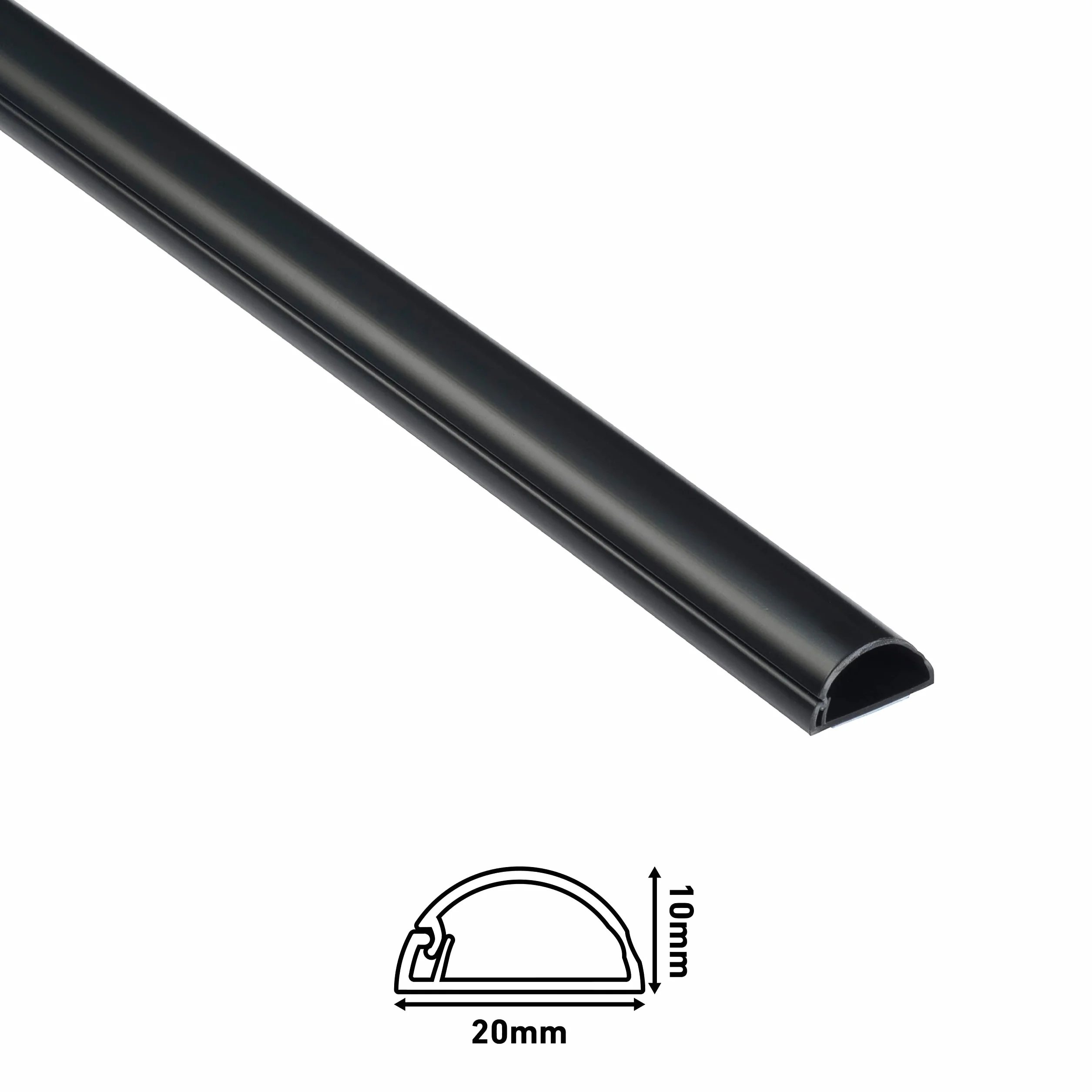 D-Line Listwa Kablowa 20x10mm 4m Zestaw Wielopak, Profil Półokrągły, Samoprzylepna Osłona Przewodów, Malowalna Organizacja Kabli – 10x 20mm (S) x 10mm (W) x 40cm Długości + Akcesoria – Czarny