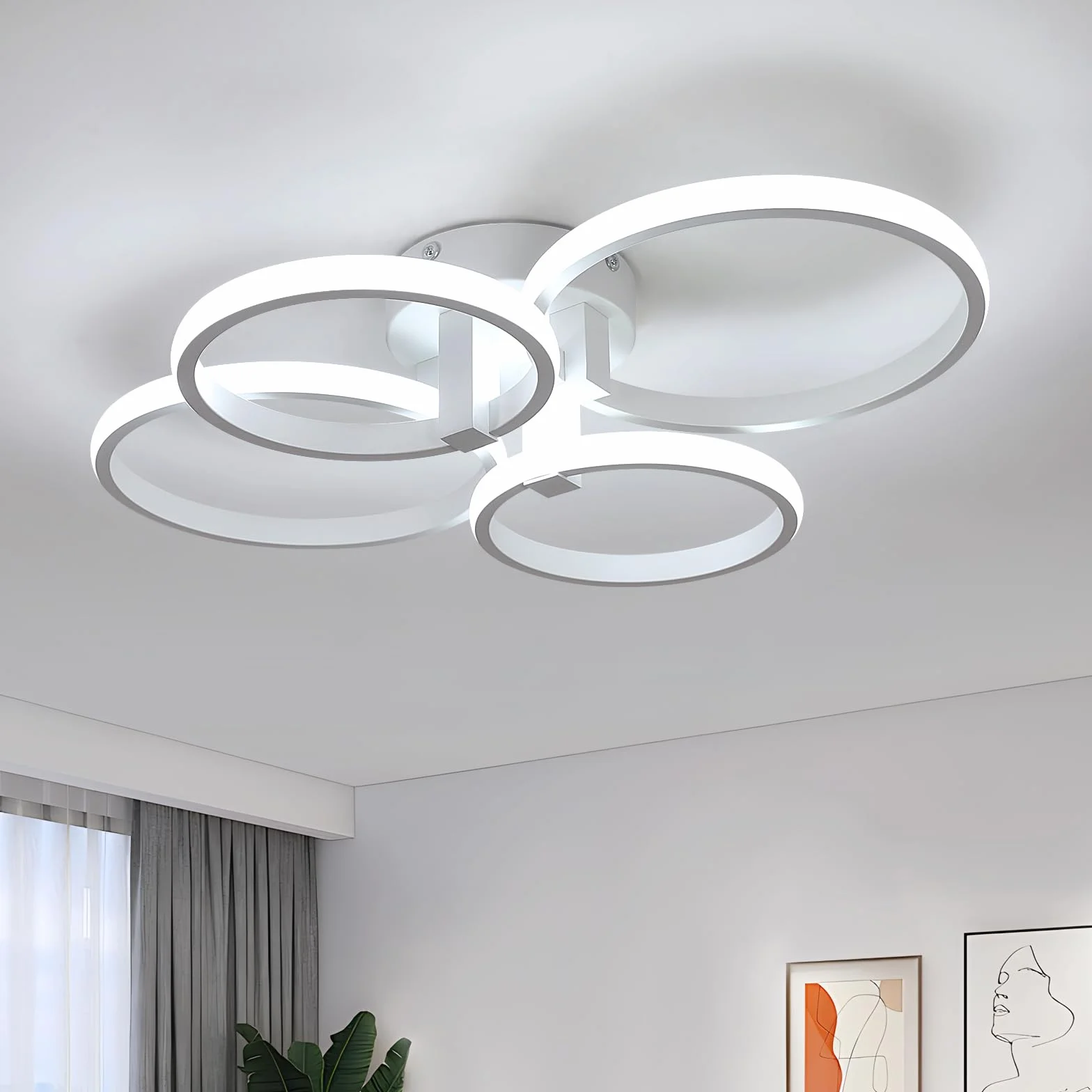 Nowoczesna lampa sufitowa LED, 48W 5400LM okrągła lampa sufitowa LED, metalowy biały żyrandol LED do salonu, sypialni, kuchni, jadalni, 6500K zimne białe światło