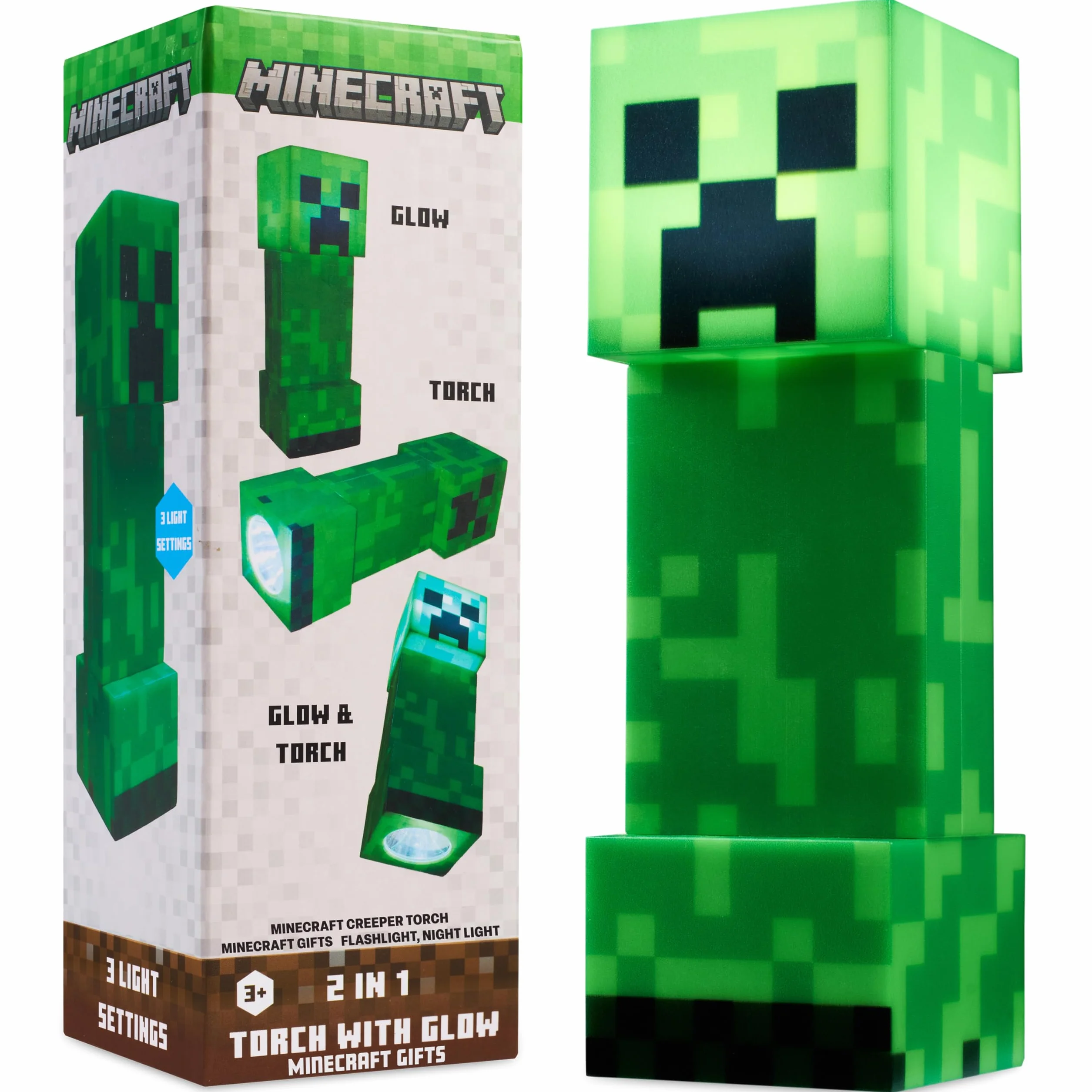 Minecraft Creeper latarka nocna dla dzieci, latarka 2 w 1 i lampa z zasilaniem USB i baterią, dekoracja sypialni, oświetlenie biurkowe, prezenty dla graczy dla chłopców