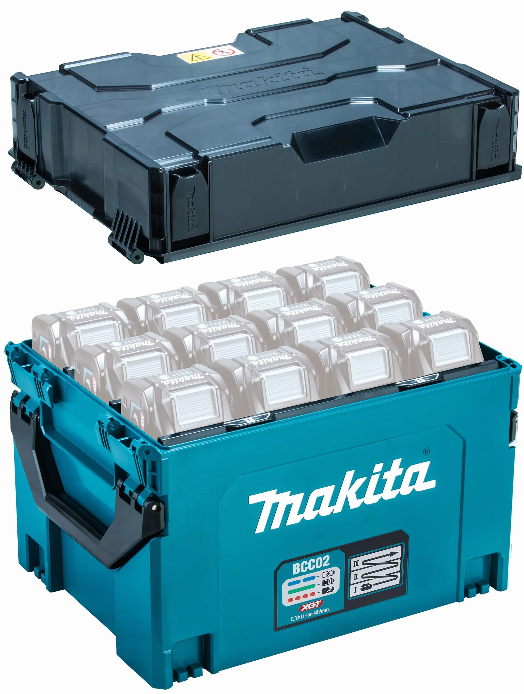 Makita Walizka do ładowania akumulatora BCC02, 40 V maks., 12 gniazd, kompatybilna z XGT