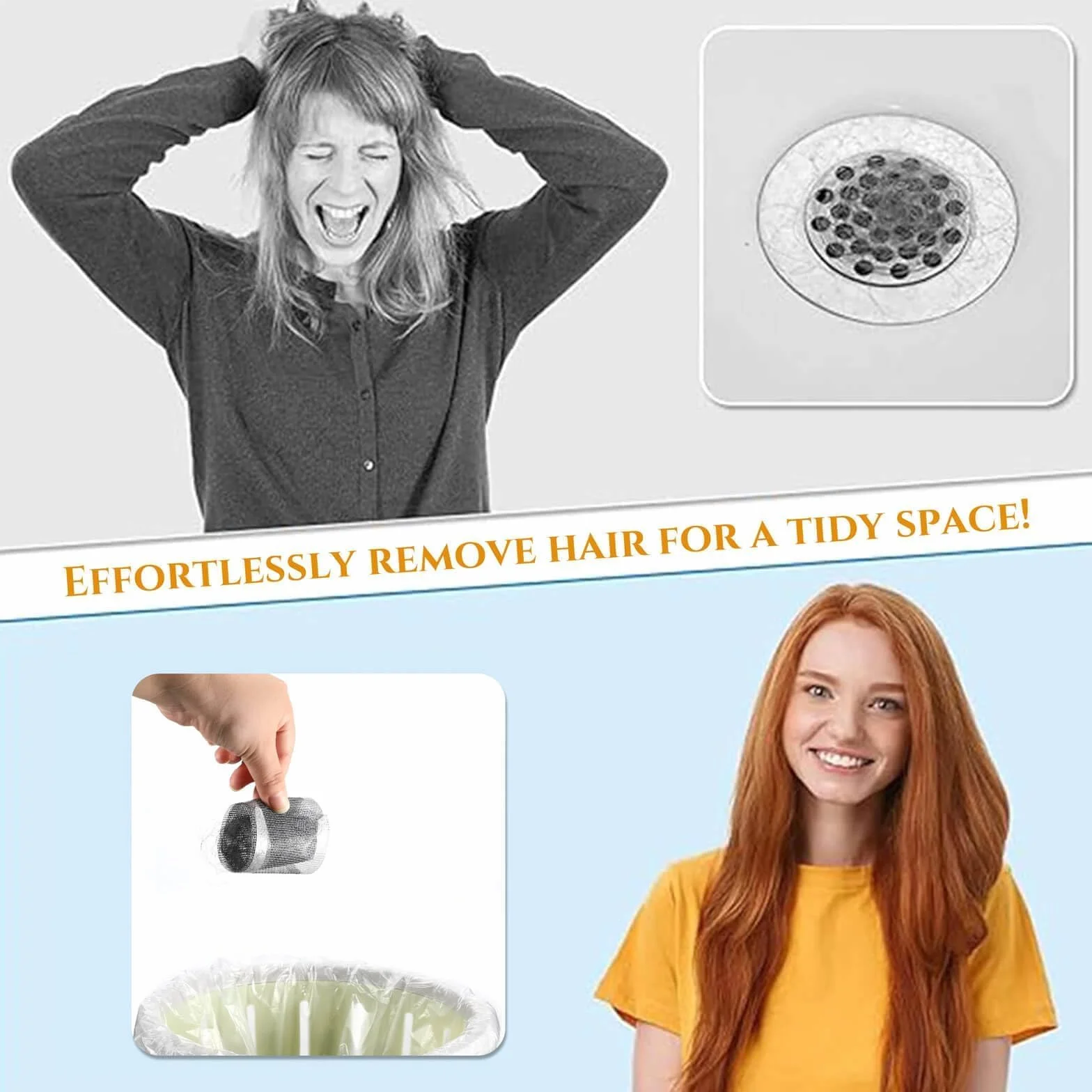 Rolka łapacza włosów z samoprzylepnym spodem, konfigurowalna osłona 7 cm x 10 m, do prysznica, zlewu i wanny, łatwa instalacja