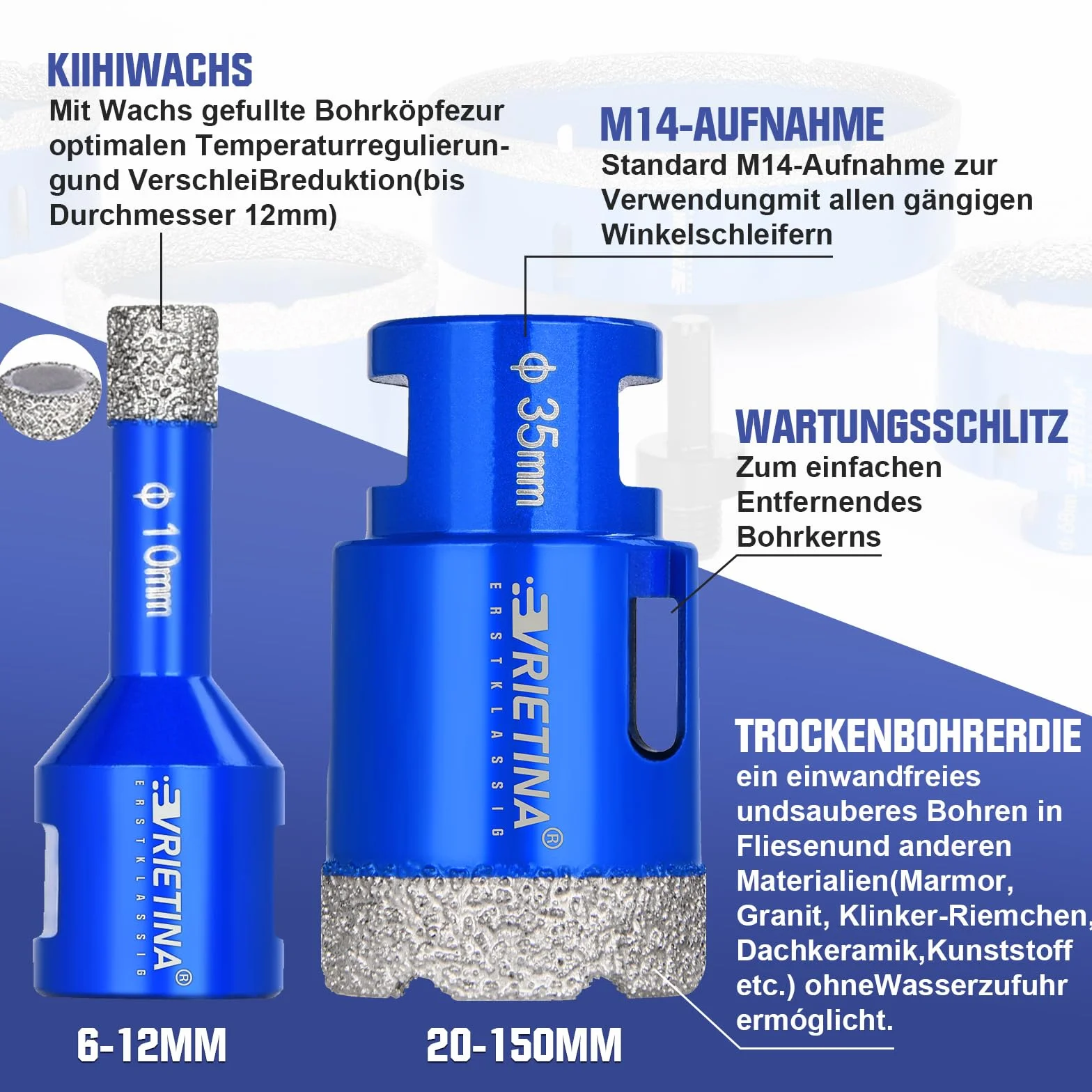 4 x diamentowe wiertło do płytek HV 10000+ twardość, 6|8|10|12 mm M14 diamentowe wiertło do szkła na mokro i sucho koronka wiertnicza do szlifierek kątowych, diamentowa koronka wiertnicza otwornica z