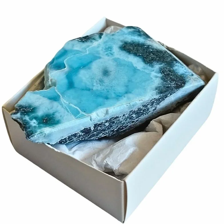 TENET - Naturalny surowy kamień do medytacji kryształowej reiki (LARIMAR LASTRA 4-5 CM)