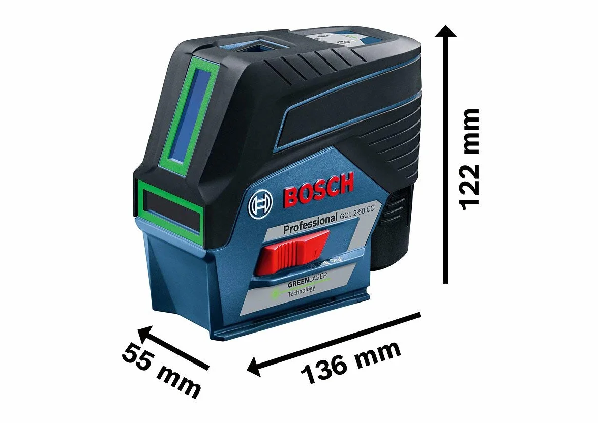 Bosch Professional system 12V: laser wielofunkcyjny GCL 2-50 CG (1 akumulator GBA 12V 2.0Ah, ładowarka, zielona wiązka, uchwyt, widzialny zasięg: do 20 m, walizka L-BOXX)
