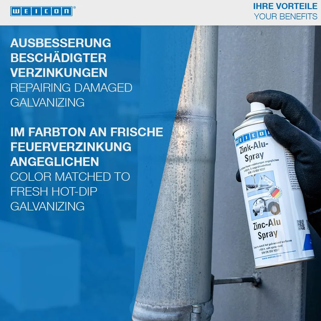 WEICON Spray cynkowo‑aluminiowy 400 ml, ochrona antykorozyjna metali, kolor: świeże cynkowanie ogniowe