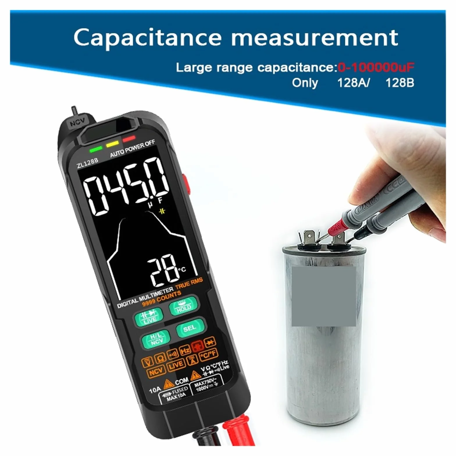 Cyfrowy Profesjonalny Multimetr 9999 T-RMS LCD DC AC Tester Napięcia Prądu Dioda Pojemnościowa Usb Szybko Dokładnie Łatwy Odczyt(126B)