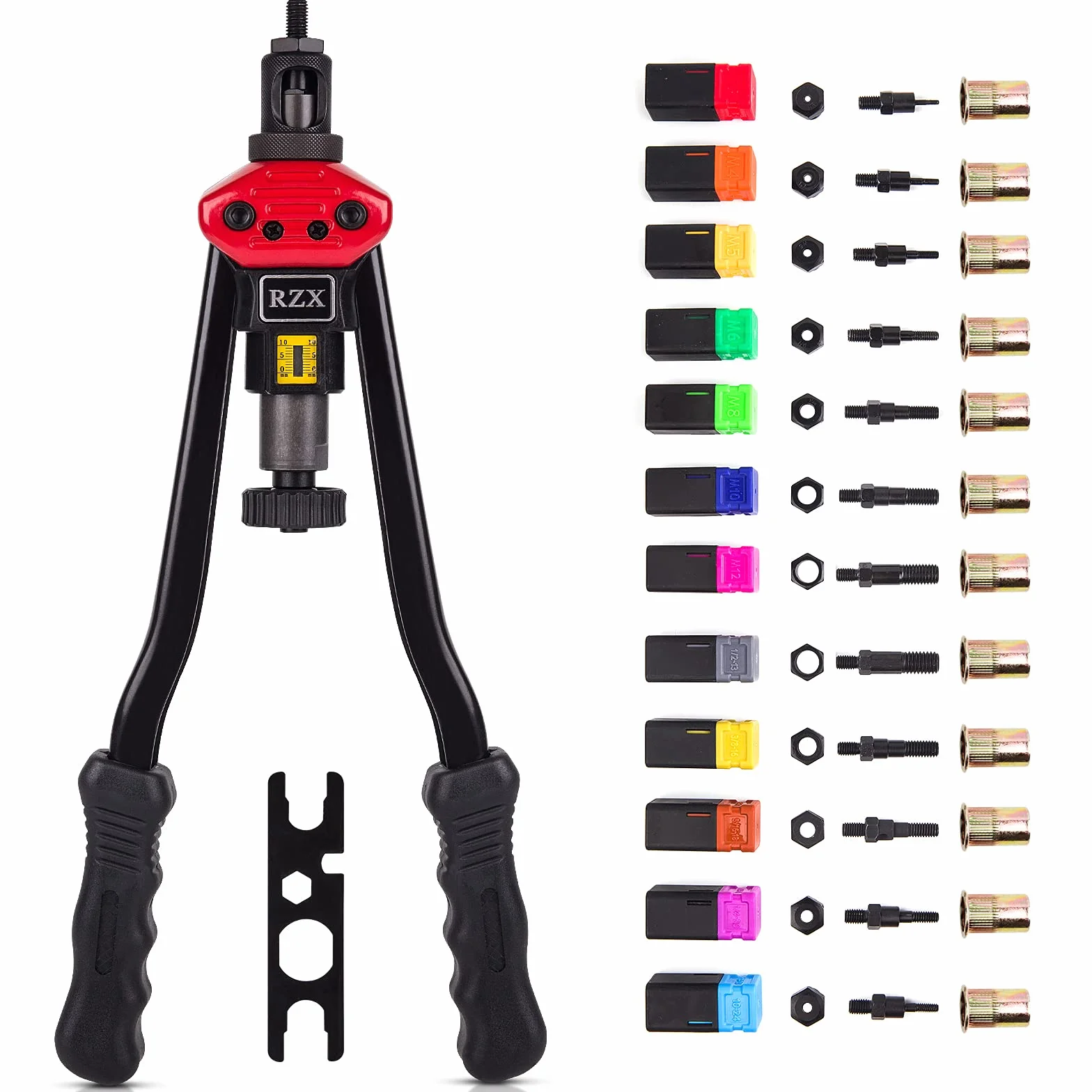 Nitownica Nakrętka Ręczna 40,6 cm Zestaw 12 Trzpieni M3 M4 M5 M6 M8 M10 M12 10-24 1/4-20