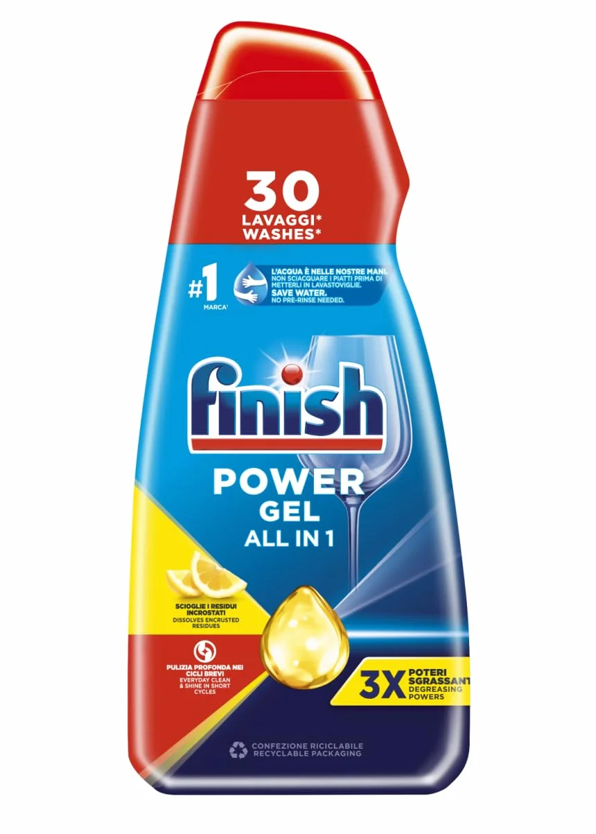 Finish Powergel żel do mycia w zmywarce w płynie, wielozadaniowy, moc odtłuszczania, cytryna, opakowanie 30 prań, 600 ml