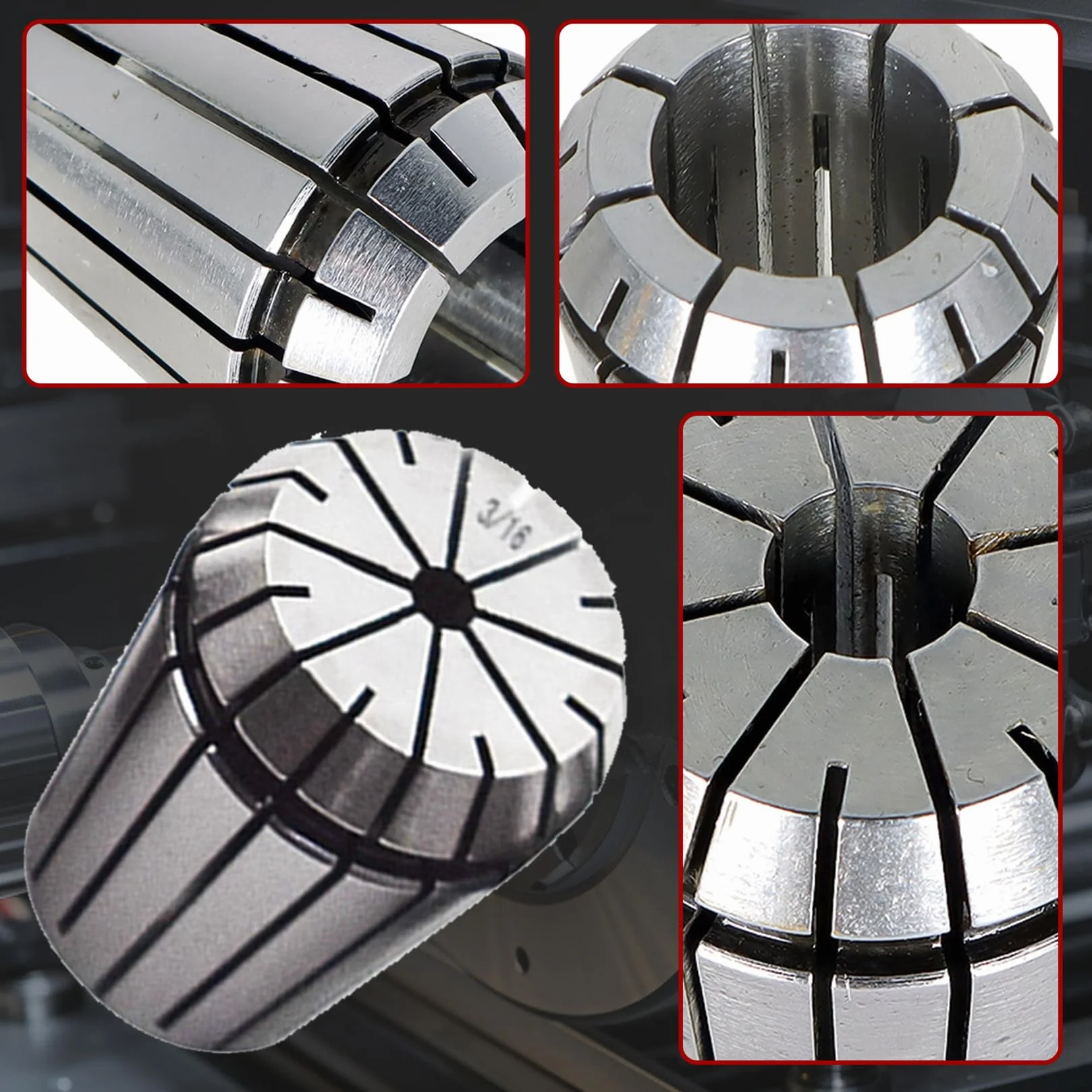 8 szt. tulei zaciskowej ER32 o standardowych rozmiarach: 1/8", 3/16", 1/4", 5/16", 3/8", 1/2", 5/8", 3/4" pasujące do grawerki CNC