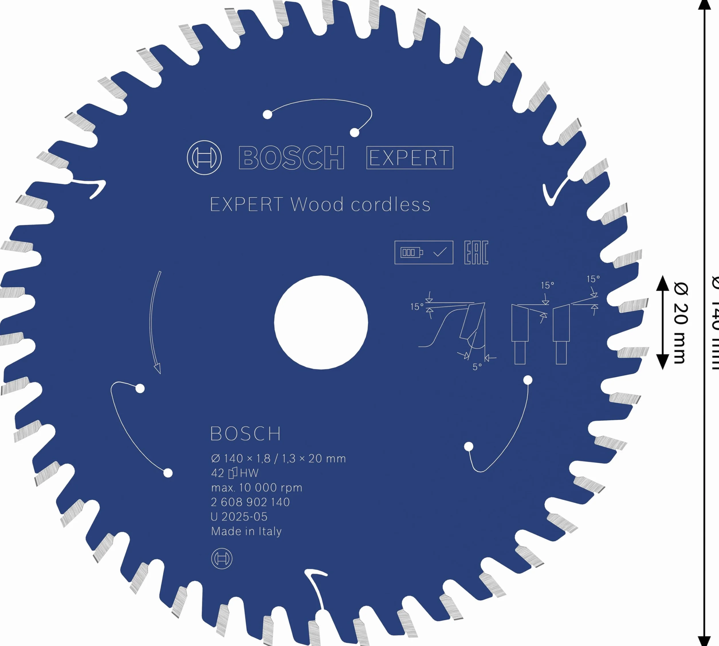 Bosch 1x Tarcza pilarska EXPERT Wood cordless (do Miękkie drewno, Ø mm, Professional Akcesoria Bezprzewodowe ręczne pilarki tarczowe)