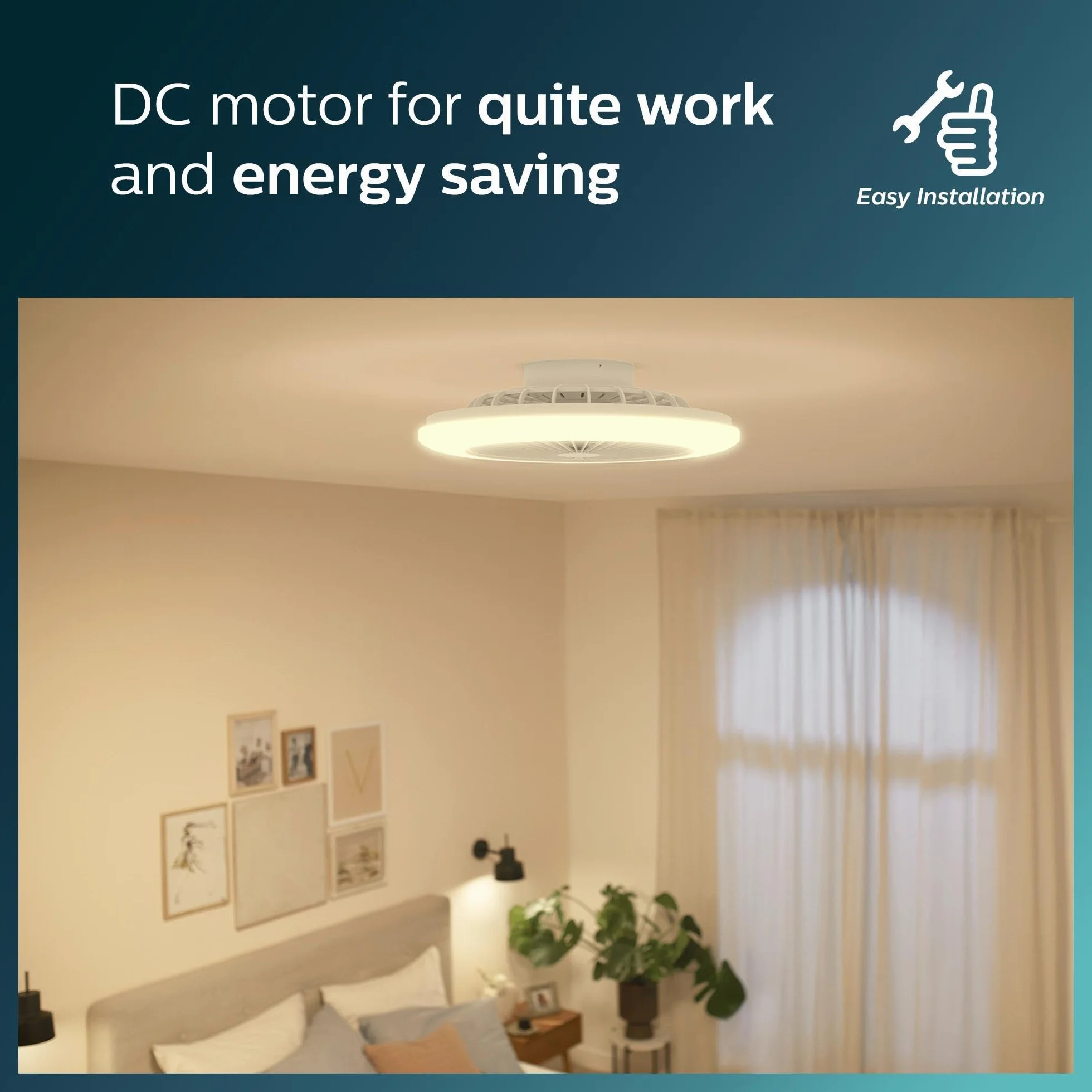 Philips Oprawa Sufitowa z Wentylatorem i Pilotem Amigo Fan Light Flat LED 25 W i 60 W, Biały