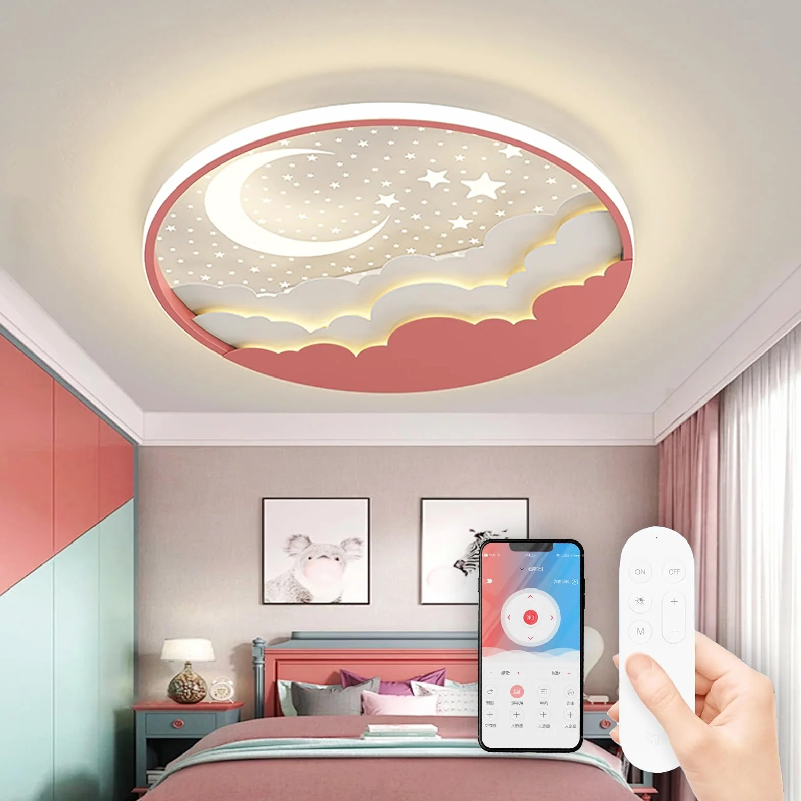 Lampa Sufitowa LED, Nowoczesna Okrągła Lampa Dziecięca, Dziecięca Sypialnia Lampa Sufitowa ściemniana Za Pomocą Akrylowy Abażur, Oświetlenie Wewnętrzn do pokoju dziecka, sypialni, salonu