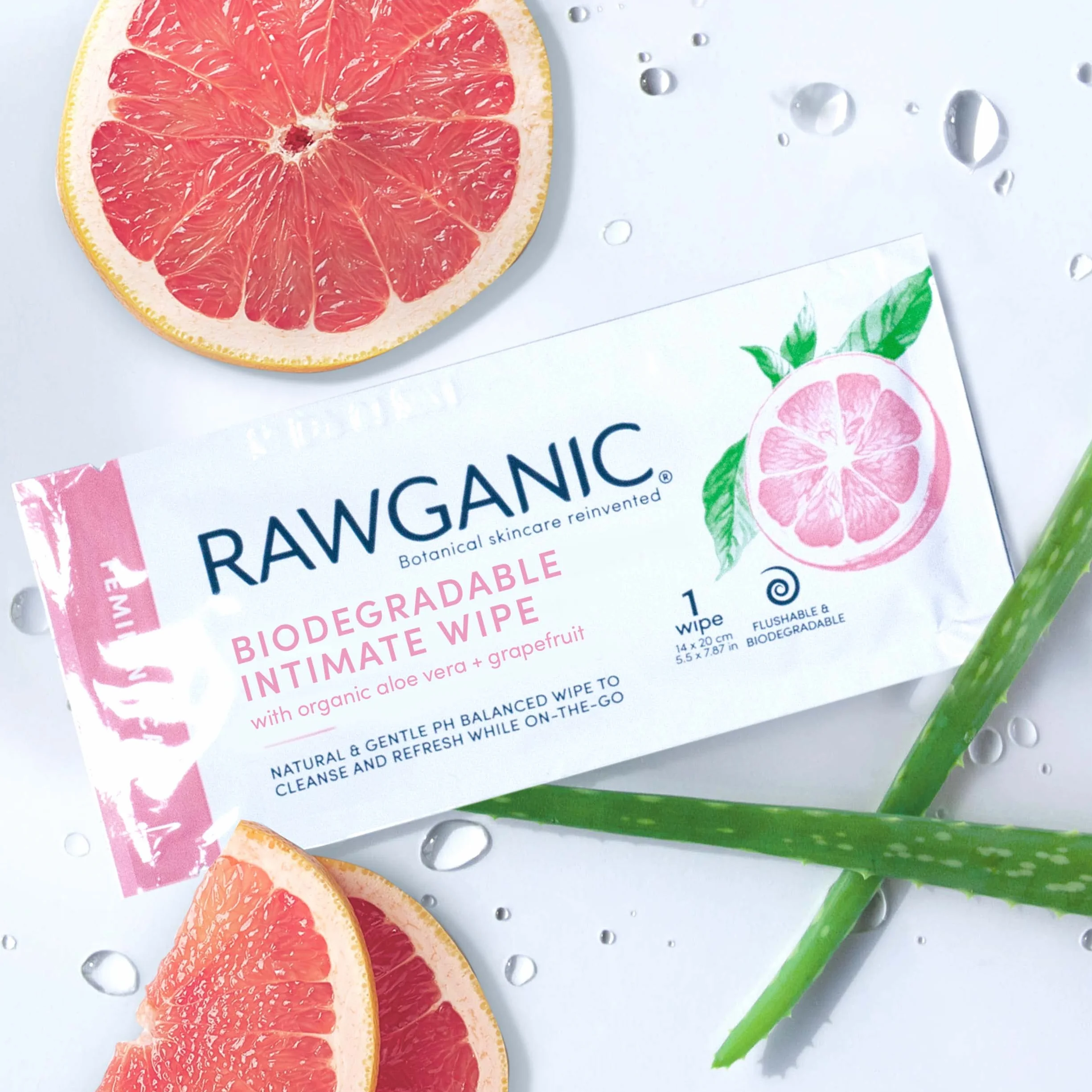 RAWGANIC® - BIO Intim Wipe saszetki – wilgotne chusteczki do pielęgnacji "dół" (20 saszetek)