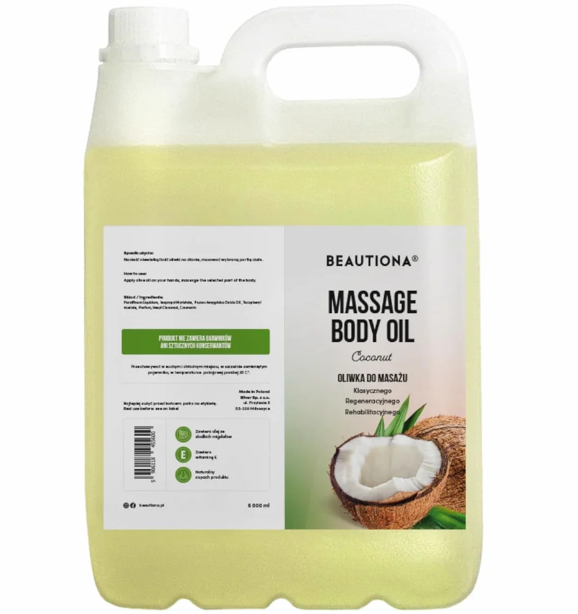 Olej do masażu kokosowy 5 litrów naturalny wegański spa