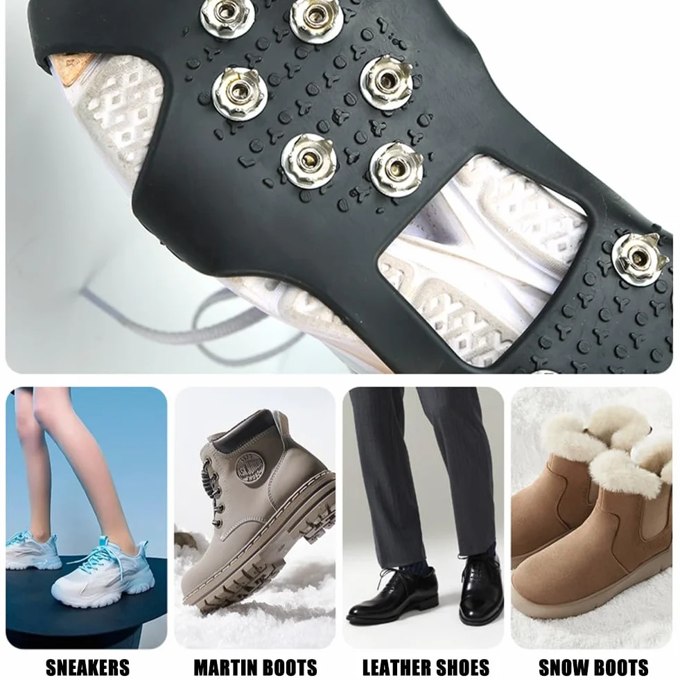 Raki Ice Cleats Ice Snow Grips do butów i butów, 2 szt., trakcja lodowa, buty z 10 stalowymi ćwiekami, antypoślizgowe, do wędrówek na świeżym powietrzu, spacerów