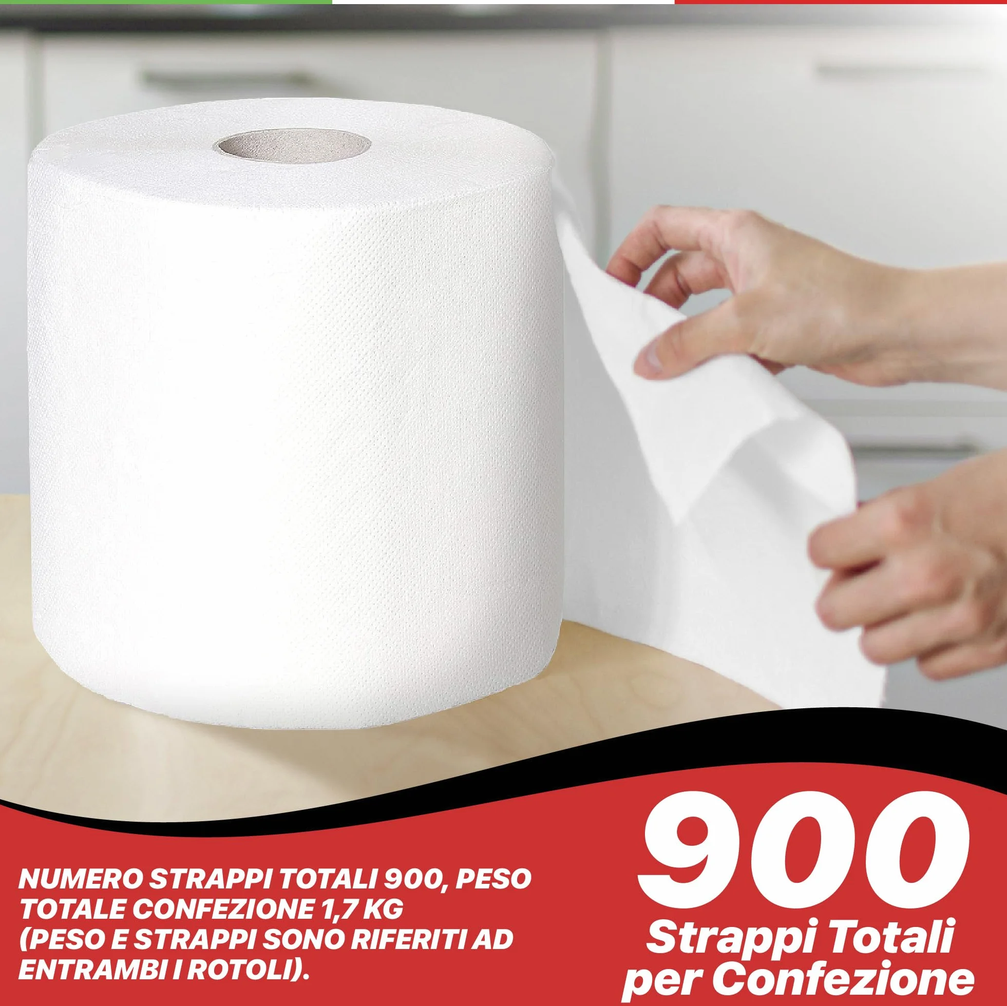 R MOVE 2 rolki papieru do suszenia 1,7 kg, łącznie 900 rozdarć, długa żywotność, bardzo mocna, 2-warstwowa rolka papieru do suszenia w rolkach z czystej celulozy, ręcznik papierowy, ręcznik kuchenny