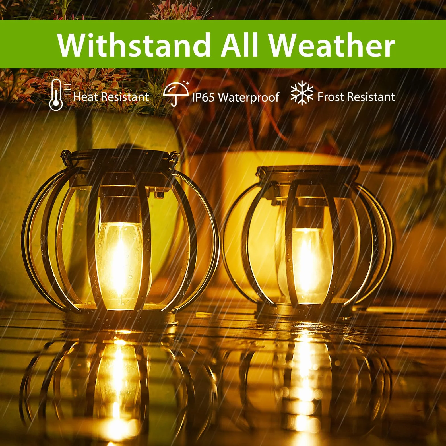 BUCASA Wiszące lampy ogrodowe do użytku na zewnątrz, 2 sztuki latarnie solarne do użytku na zewnątrz, z dużą żarówką LED, wodoszczelność, metalowe, lampy solarne do użytk (Okrągły czarny, 2 Pack)