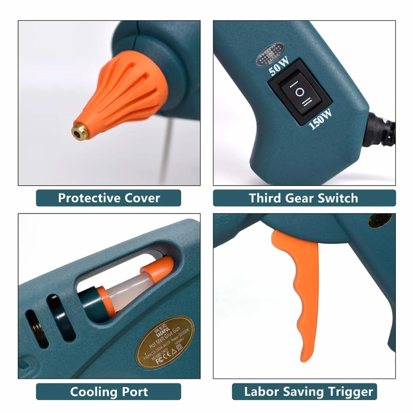 Pistolet do Kleju, Pistolet do klejenia na gorąco 15 w 1 zestaw narzędzi pistolet silikonowy 50 W/OFF/150 W przełącznik do naprawy rzemiosła DIY użyj 11mm klej w sztyfcie dysza z czystej miedzi(SET-8)