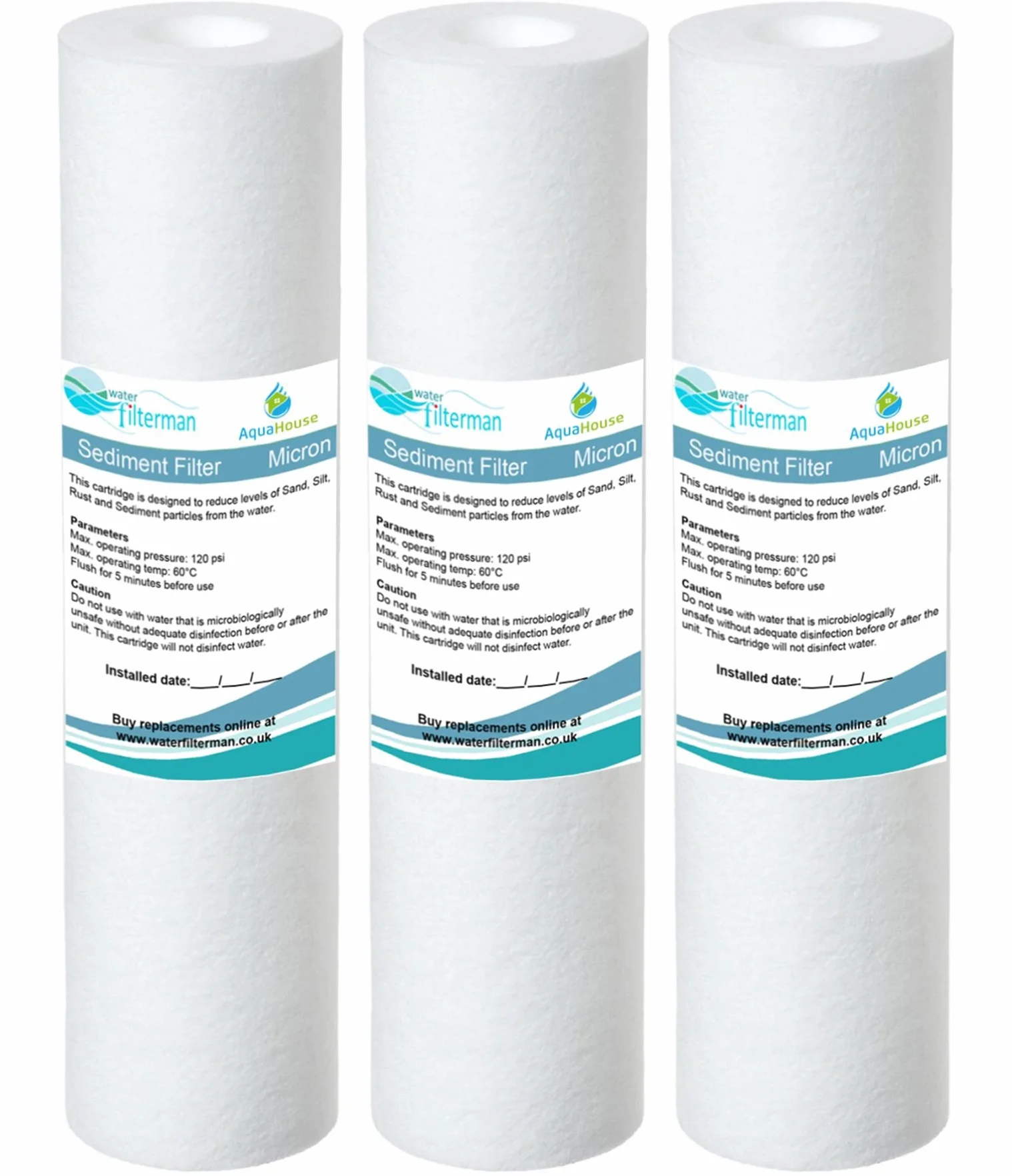 3 x wkład filtrujący do wody osadowej AquaHouse 25 cm do odwróconej osmozy, słupa zasilanego wodą i filtracji cząstek, pasuje do standardowych obudów filtrów 25 cm - 1 mikron