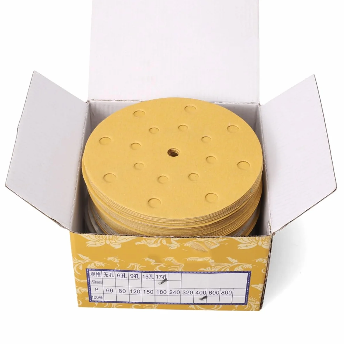 Tarcze szlifierskie z haczykiem i pętelką 150 mm - opakowanie 100 sztuk, 6-calowy papier ścierny do drewna, metalu i automatycznego polerowania,(180grit)