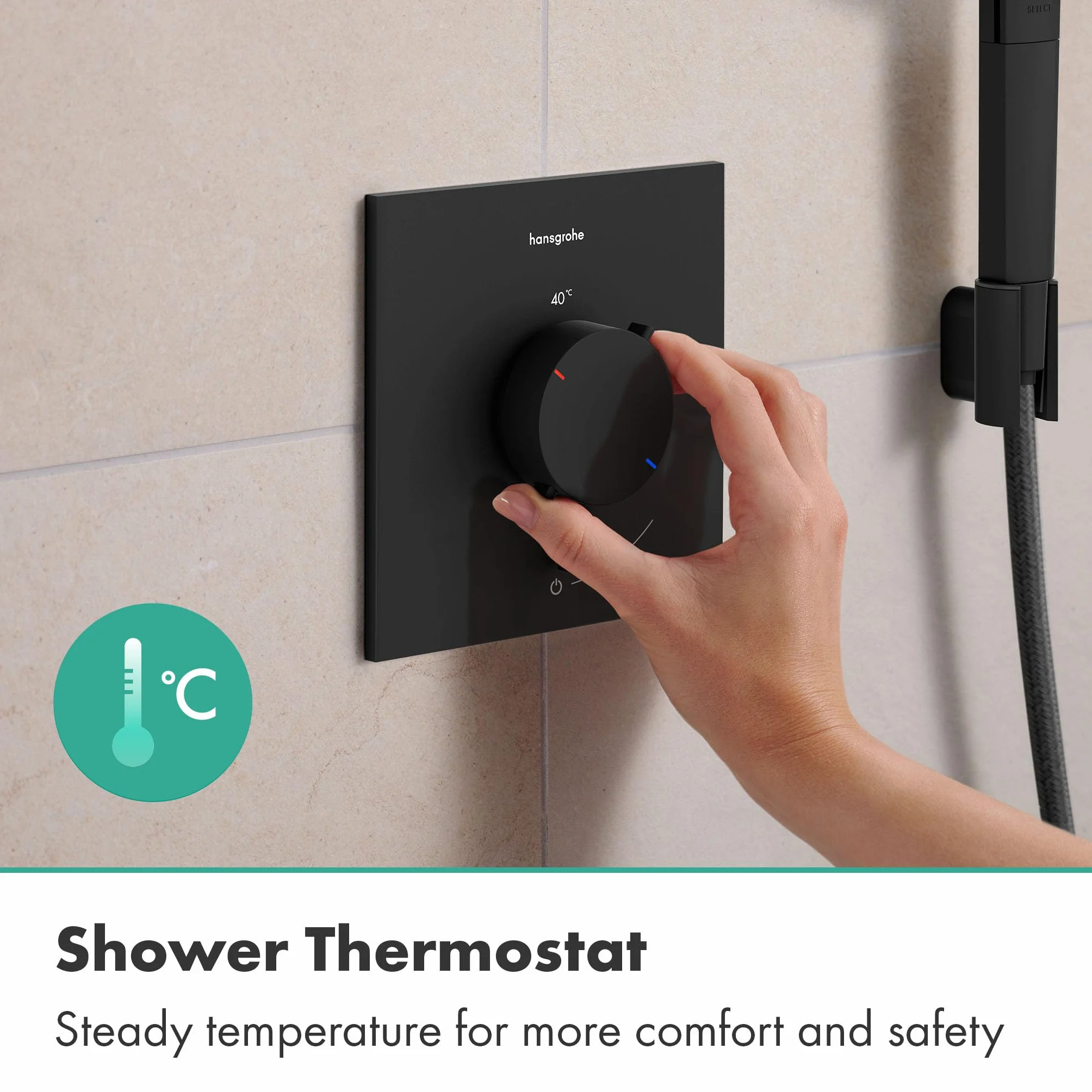 hansgrohe Ecostat Comfort E 33710670 termostat prysznicowy podtynkowy, armatura prysznicowa z blokadą bezpieczeństwa (SafetyStop) w temperaturze 40°C, termostat do prysznica, bateria mieszająca dla 1