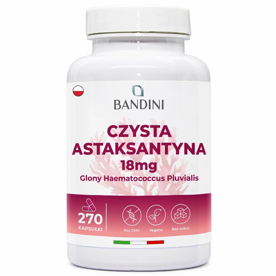Bandini® Natural Astaxanthin - 18 mg 270 kapsułek - Najlepszy antyoksydant pozyskiwany z alg Haematococcus Pluvialis - chroni organizm przed utlenianiem - czysta astaksantyna