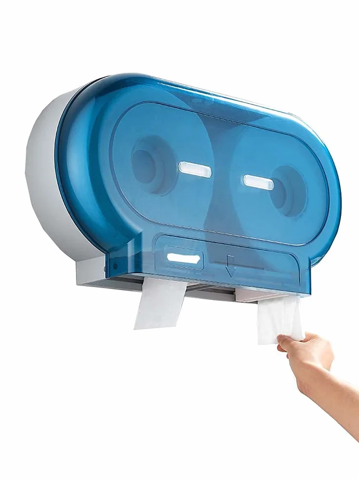 Podwójny uchwyt na papier toaletowy Jumbo z kluczem blokującym, montowany na ścianie duży dozownik ręczników papieru toaletowego, przezroczysty dozownik chusteczek łazienkowych z podwójną rolką