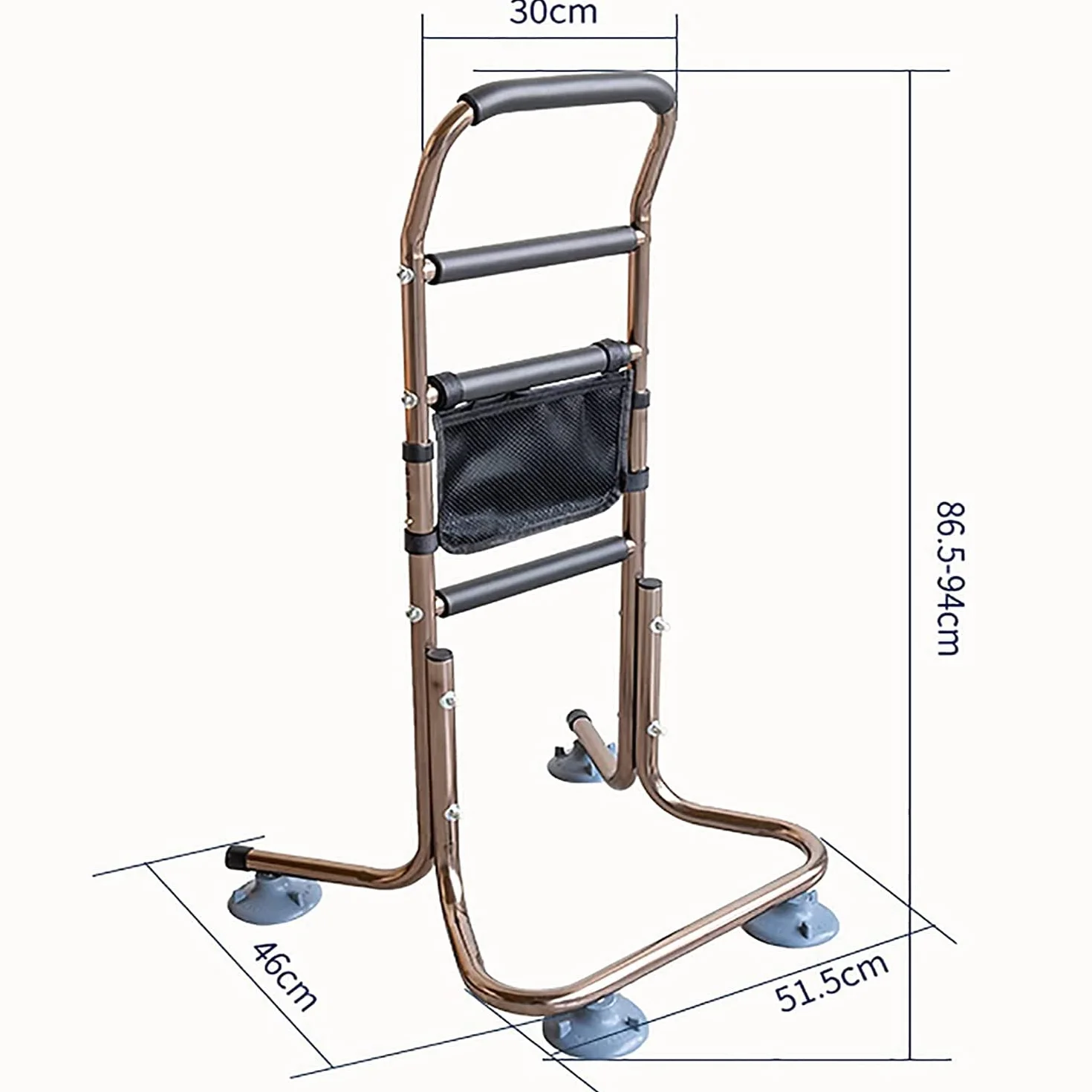 Mobile Stand Up And Sitting Aid, Height-Adjustable Grab Bar For Seniors, 4 Handles, Suction Cup, 136 Kg Load