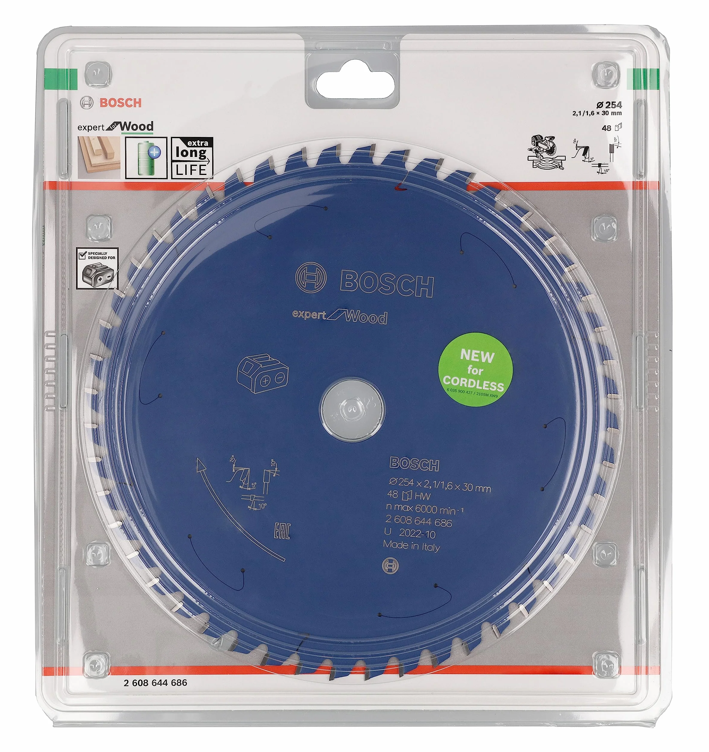 Bosch Professional 1 x tarcza tarczowa Expert do drewna (Ø 254 x 2,1/1,6 x 30 mm, 48 zębów, akcesoria akumulatorowa piła tarczowa)
