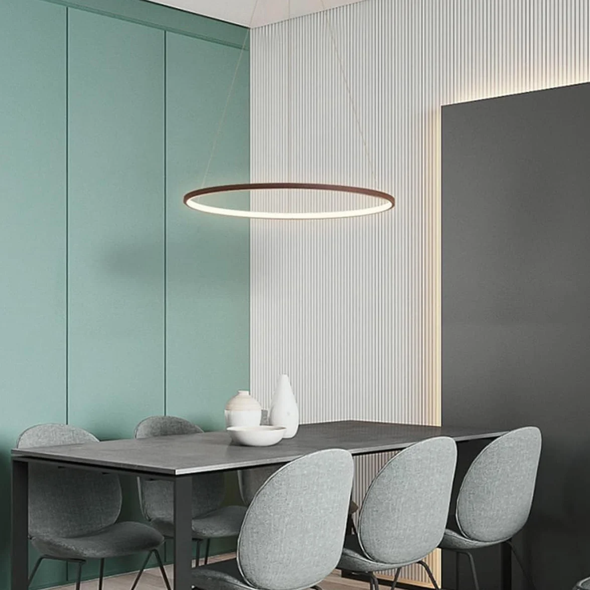 Bellastein LED Nowoczesne okrągłe oświetlenie wiszące z pilotem Lampa wisząca Regulowana wysokość Światło sufitowe Żyrandol do salonu Jadalnia Biuro (brązowy, L80cm)