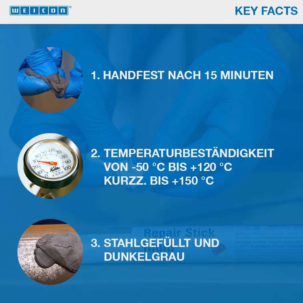 WEICON Repair Stick stal 115 g, 2-składnikowa żywica epoksydowa, specjalny klej ekstra mocny