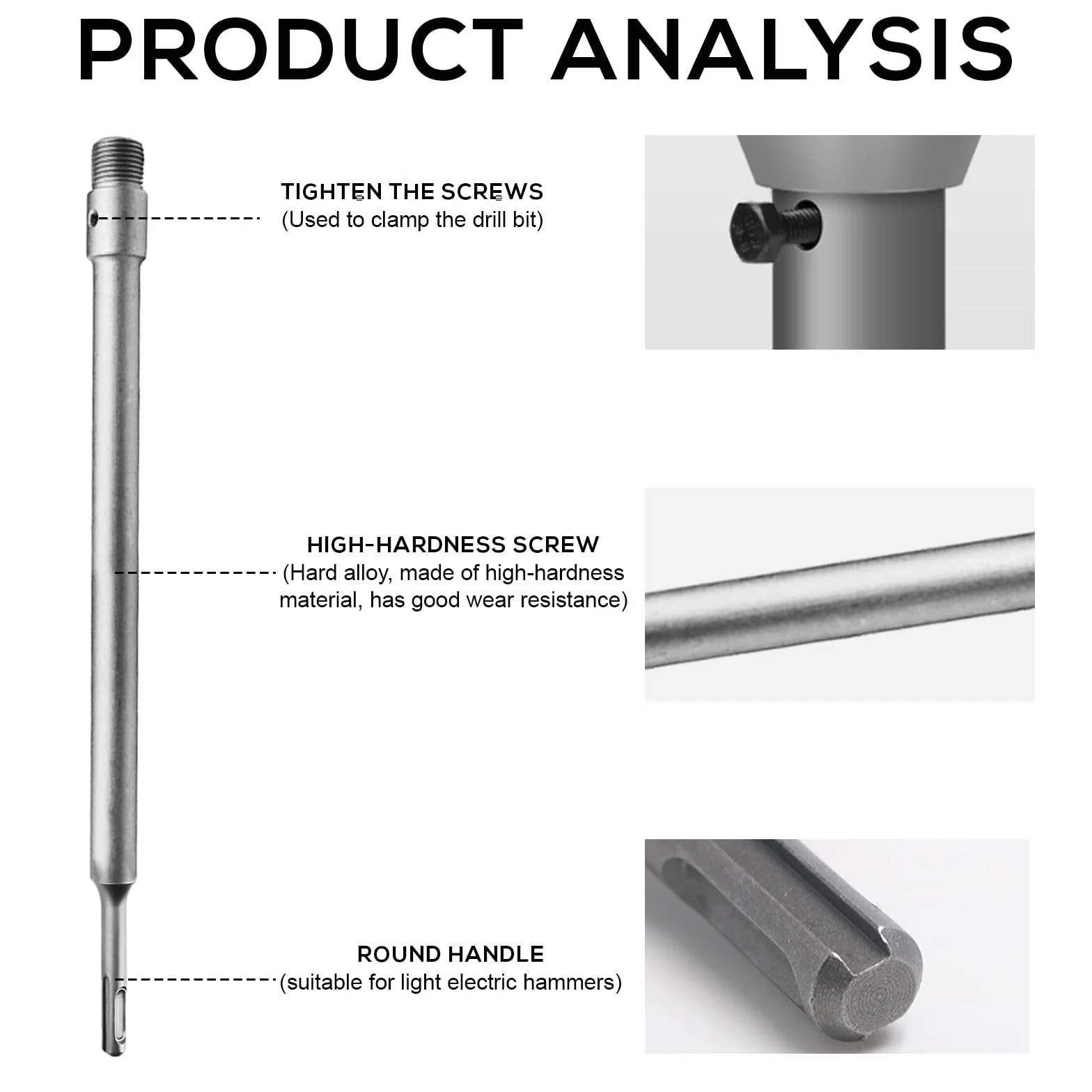 SDS PLUS przedłużacz trzpienia do koron, 410 mm SDS Plus przedłużacz do wierteł rdzeniowych, drążek przedłużający do wiertła z gwintem M22 x 2,0 mm, wiertło centrujące i śruba mocująca