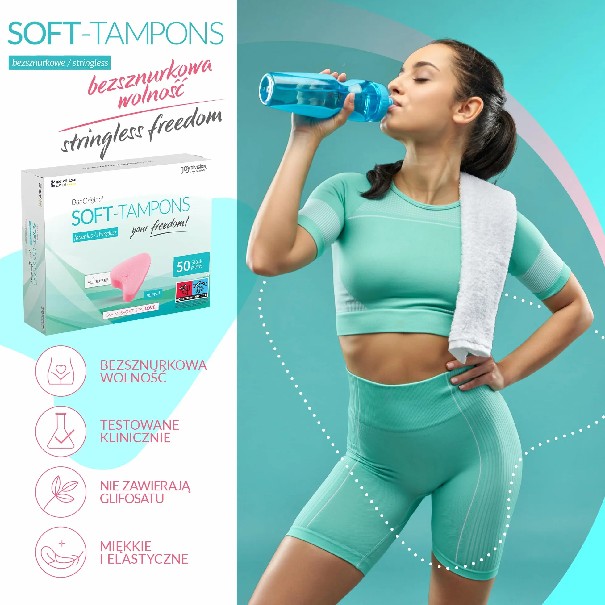 JOYDIVISION Soft-Tampons normal 50 sztuk Tampony bez sznurka gąbeczka menstruacyjna ultra soft