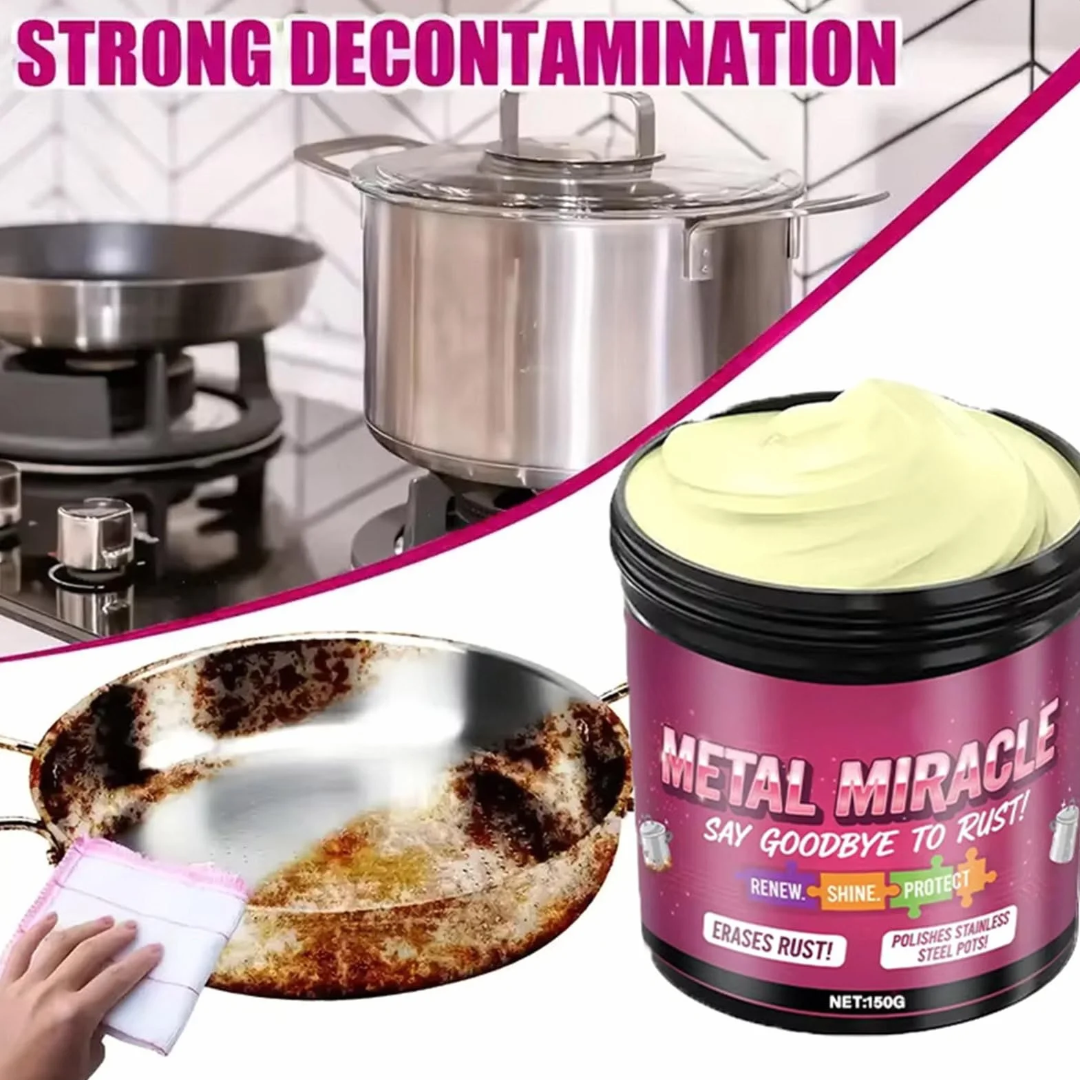 Środek do czyszczenia metali,150g Pasta Owiająca - Z gąbką do czyszczenia mosiądzu, miedzi, aluminium, garnków, naczyń kuchennych