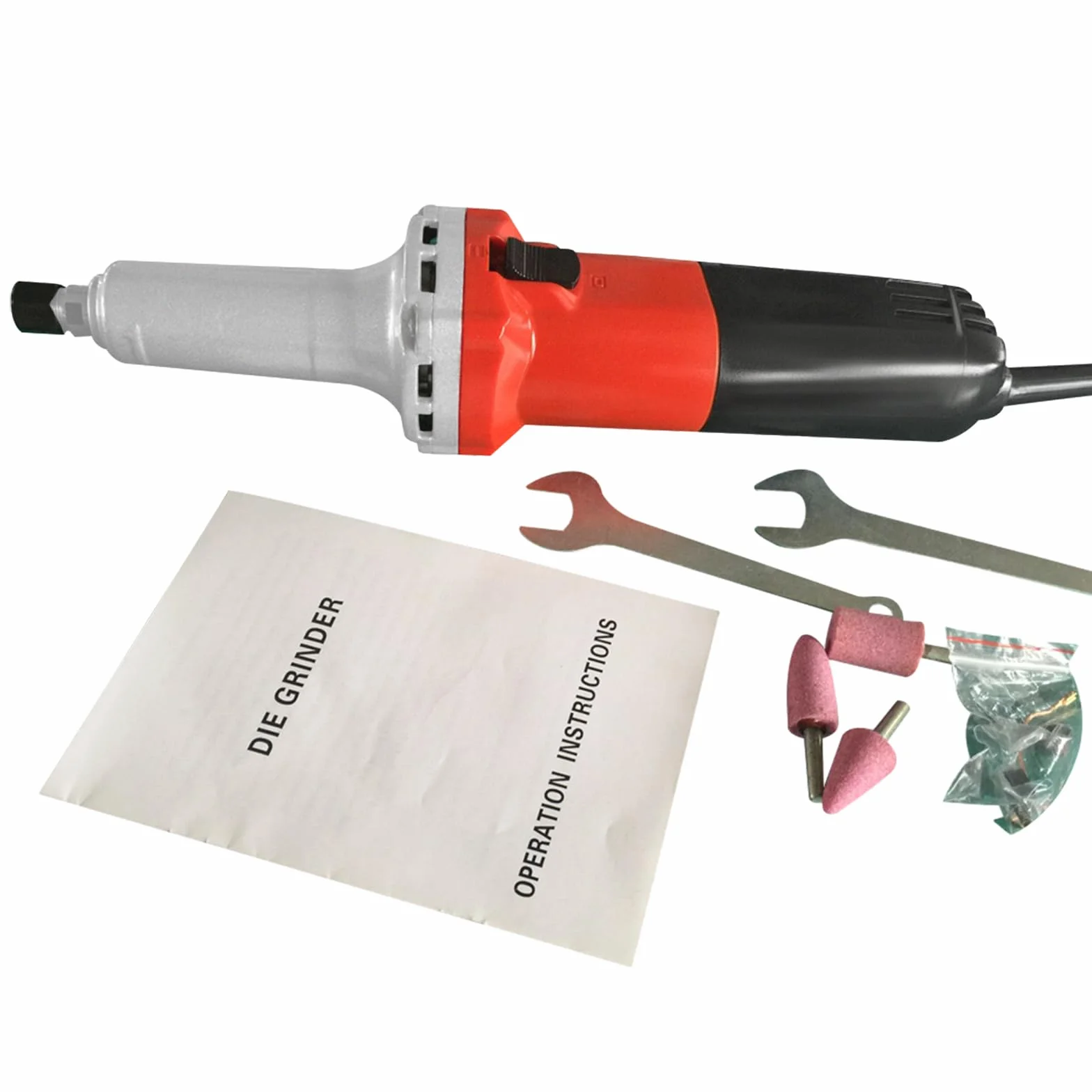 Szlifierka prosta, szlifierka prętowa z regulatorem prędkości obrotowej, kluczem, bity szlifierskie, J-25, zestaw szlifierek prostych, 600 W, 0-27000 obr./min, Ø 6 mm