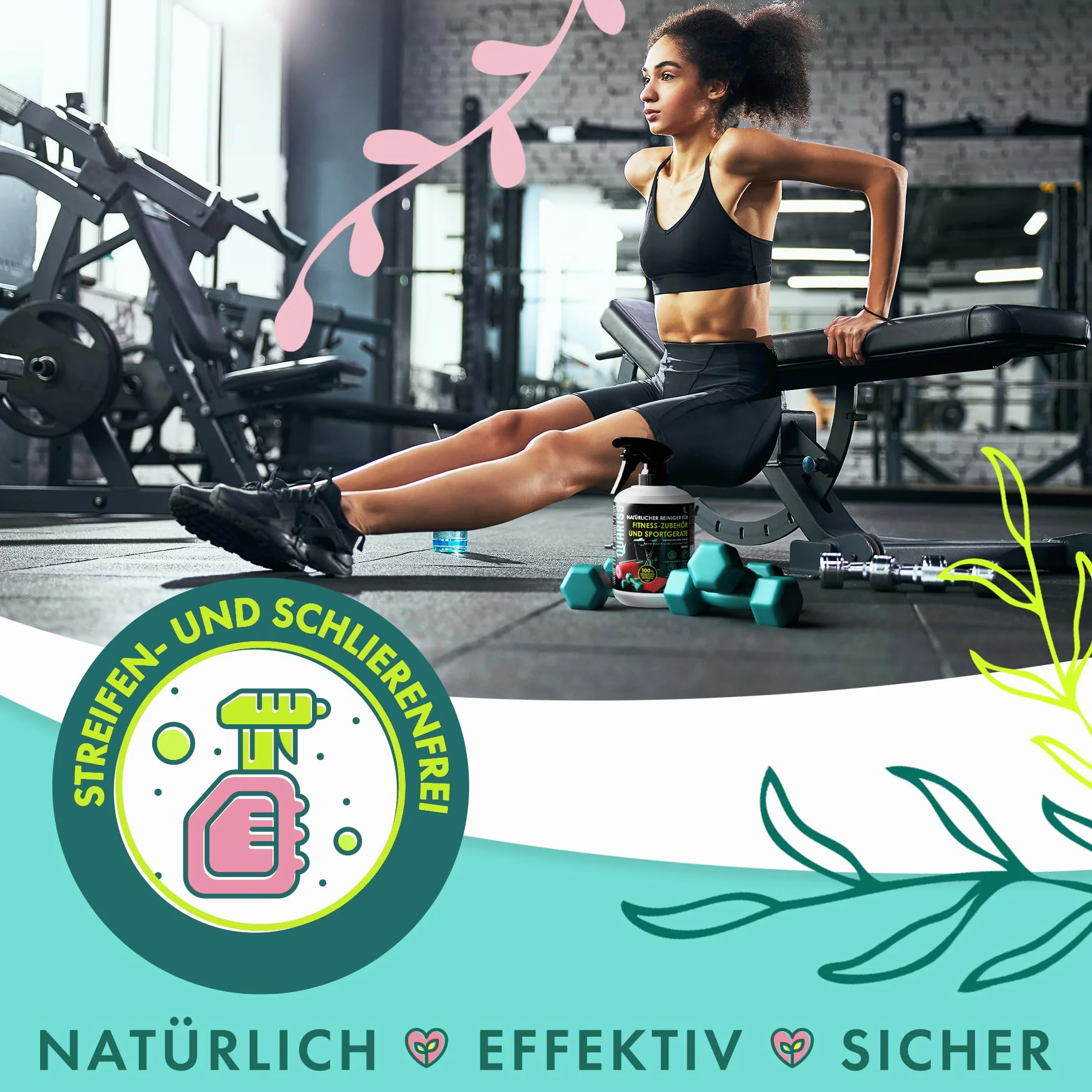 100% Naturalny środek czyszczący do akcesoriów fitness i sprzętu sportowego - Maty - Wodoodporne powierzchnie Zrównoważony i wegański 0,5 litra