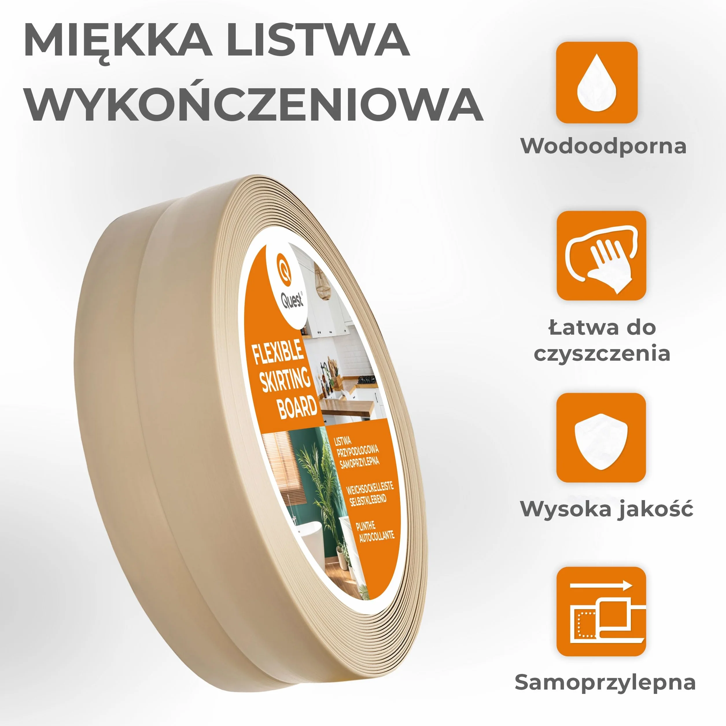 Listwa wykończeniowa PVC 30x30 mm samoprzylepna elastyczna beż 15 m