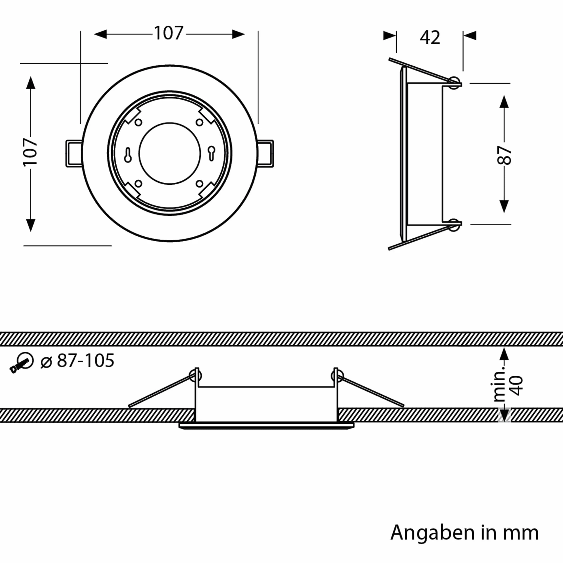 ledscom.de 10 szt. wpuszczana lampa sufitowa ZOBE, czarny mat, okrągła, 107mm Ø, 1x GX53 max. 25W