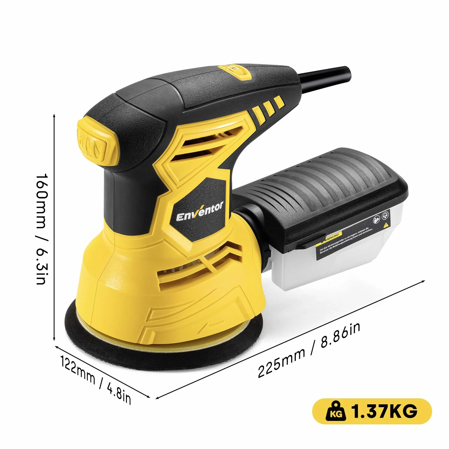 Enventor Szlifierka do drewna 300 W, elektryczna szlifierka oscylacyjna z 6 zmiennymi prędkościami, 6000-13000 obr./min, 125 mm, 16 sztuk (80, 120, 180, 240 grit), elektryczna szlifierka do drewna i