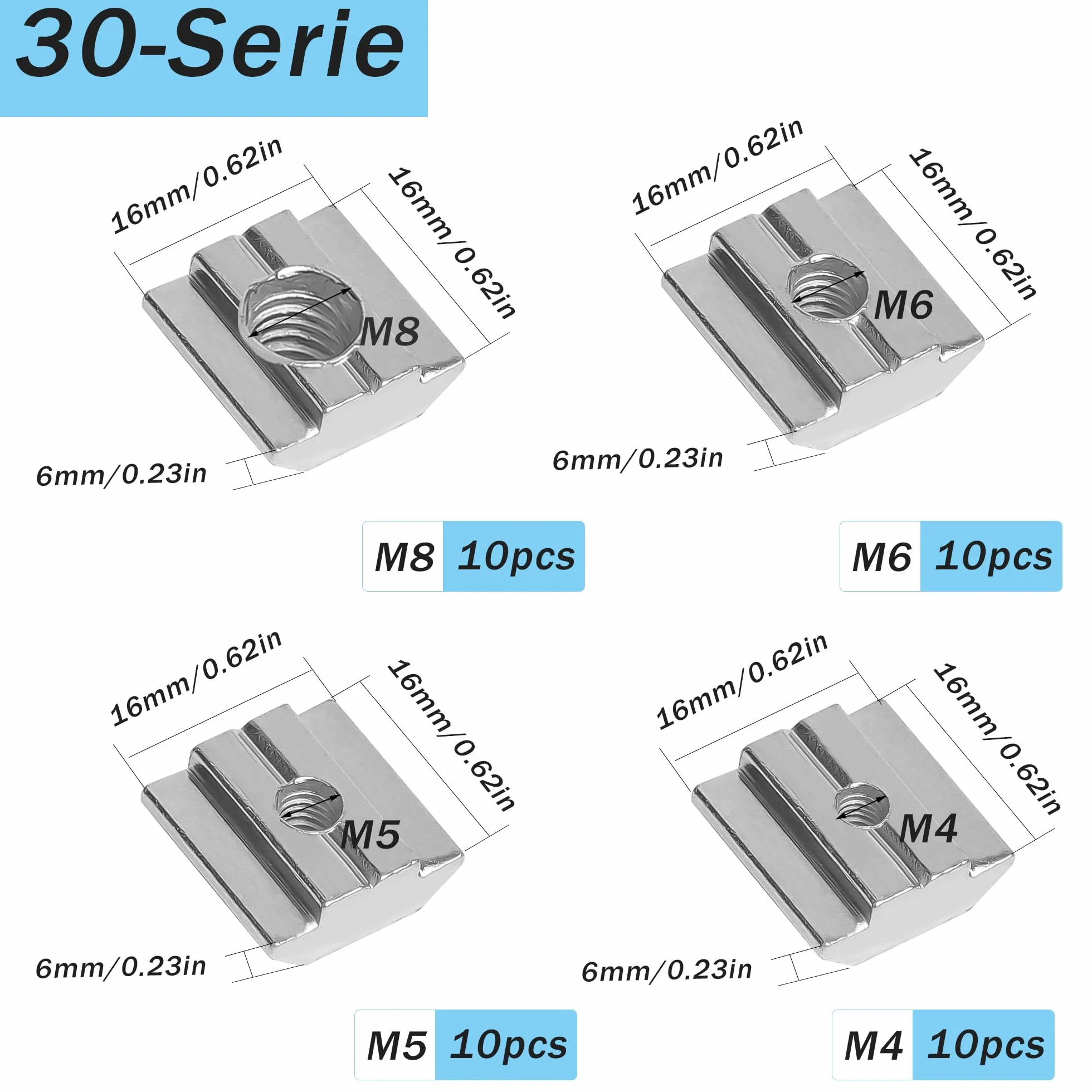 DesertBoy Zestaw 40 sztuk kamieni do rowków M4, M5, M6, M8, T, nakrętki ślizgowe, nakrętki ślizgowe T-Slot, do rowków T, zestaw do rowków z profilem aluminiowym, seria 30