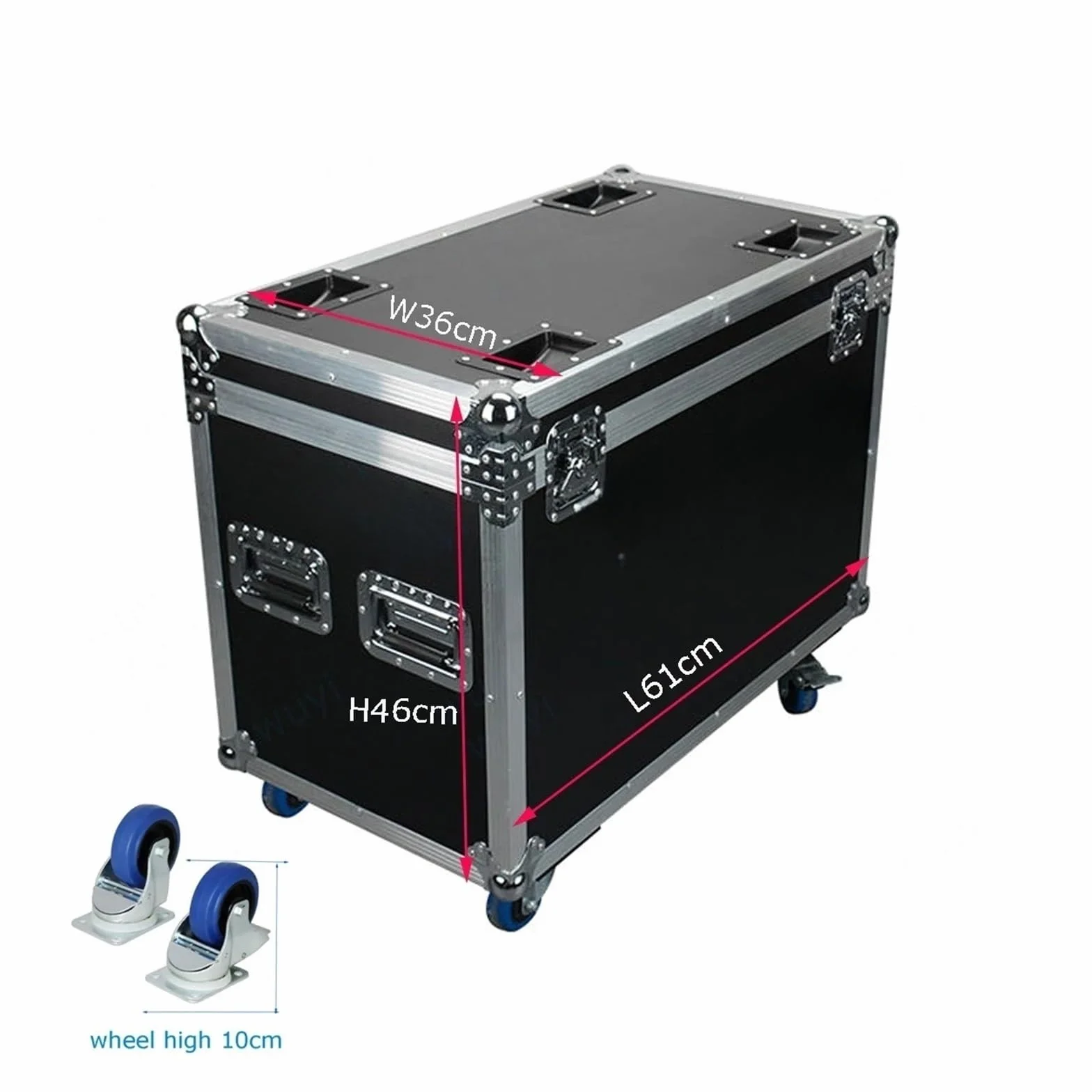 Wodoodporna, pyłoszczelna plastikowa skrzynka narzędziowa Flycase, aluminiowa skrzynia transportowa na oświetlenie sceniczne, duża skrzynia ze stopu aluminium, przewód po,L61xw36xh46cm