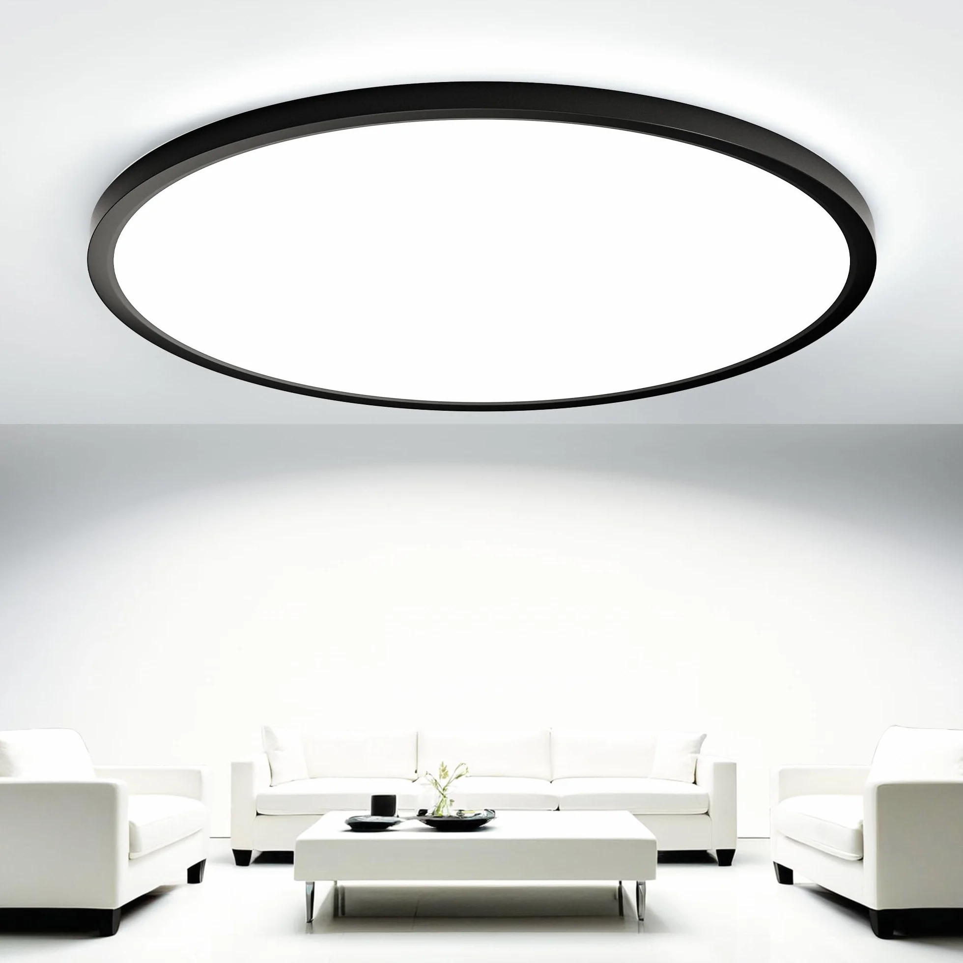 OTREN Sufit LED 52W, 4800LM Nowoczesna Okrągła Lampa Panel Ultra Cienki Biały Naturalny 4000K, IP44 Światło LED do Kuchni Balkon Sypialnia Jadalnia Salon Ø50CM