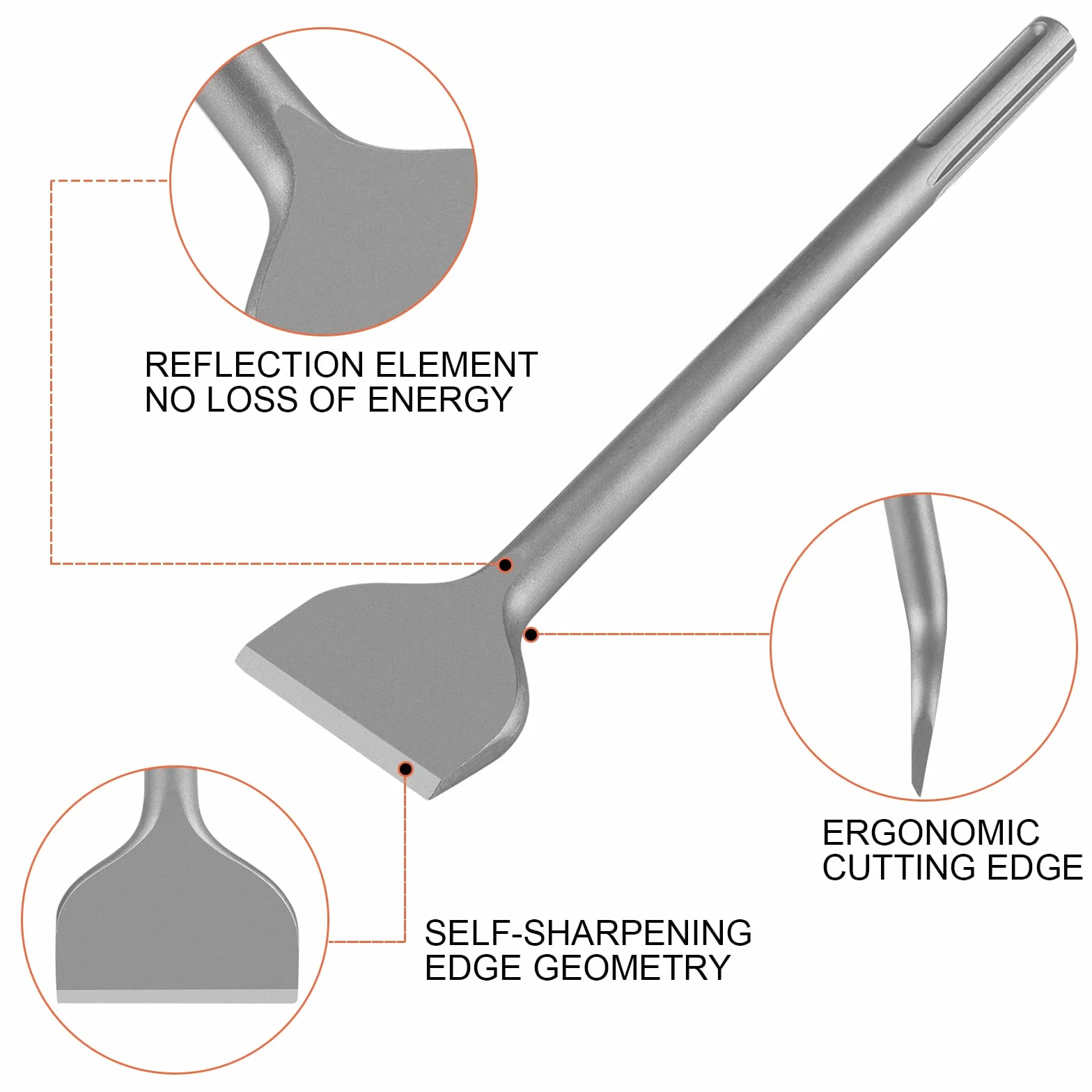 Firecore Dłuto do płytek SDS Max 300 × 80 mm wygięte dłuto, szerokie dłuto płaskie, kompatybilne z młotkami SDS-Max FS18313