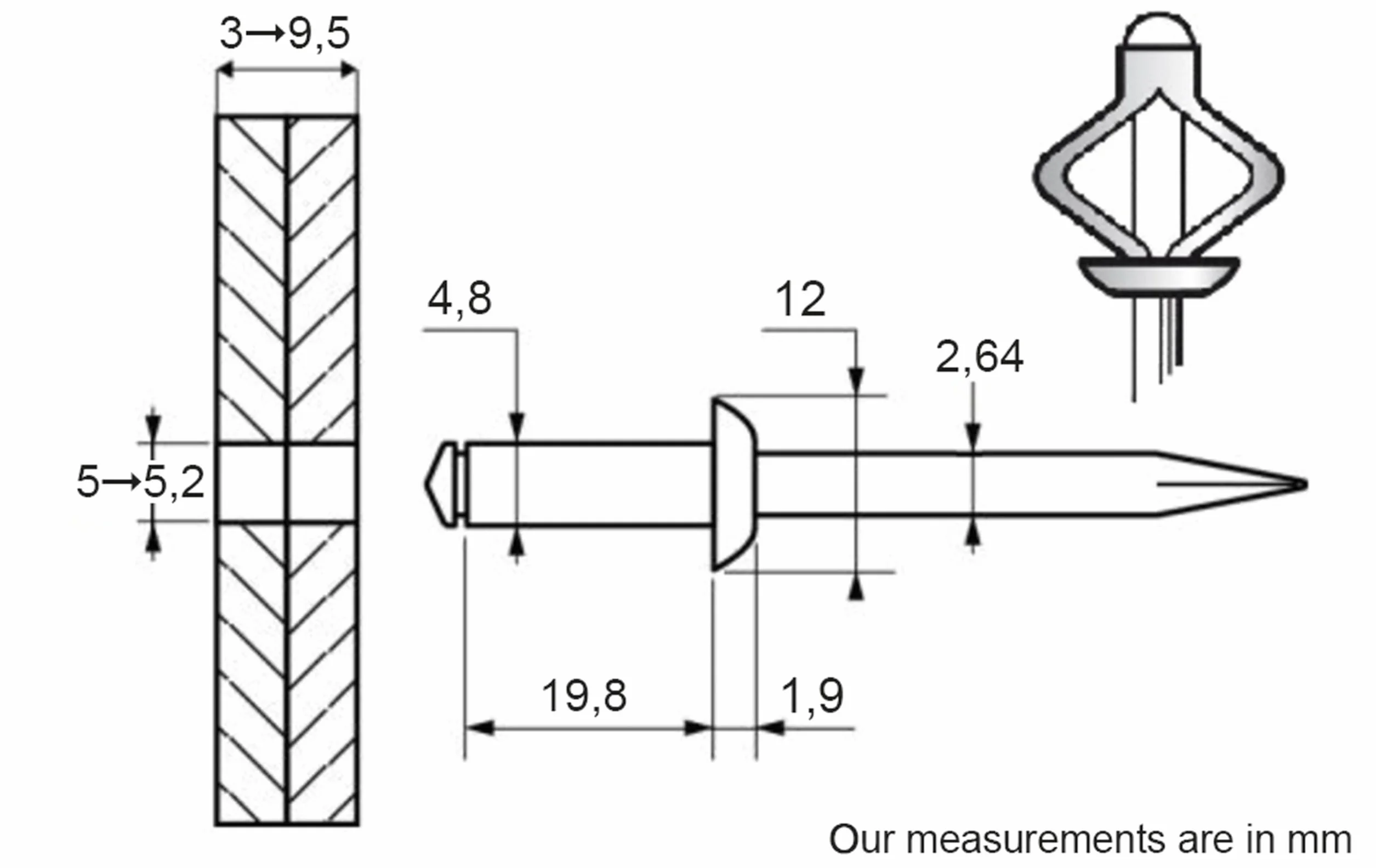 Nity wtykowe 3-9,5 mm x 19,8 mm RESTAGRAF 11555