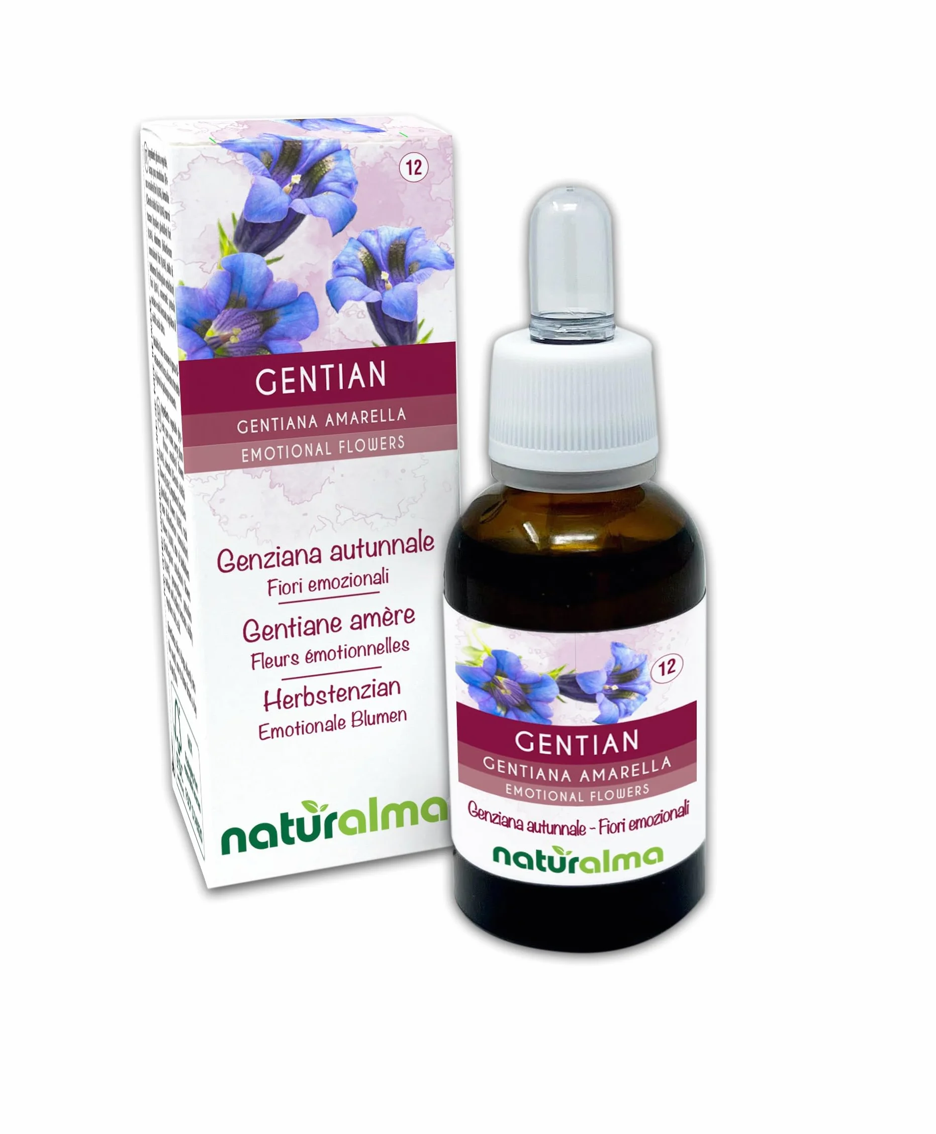 Gentian lub Goryczuszka gorzkawa (Gentiana amarella) Kwiaty emocji lub Kwiaty Bacha Naturalma - Krople 30 ml - Płynny ekstrakt bezalkoholowy - Esencje kwiatowe - Wegański