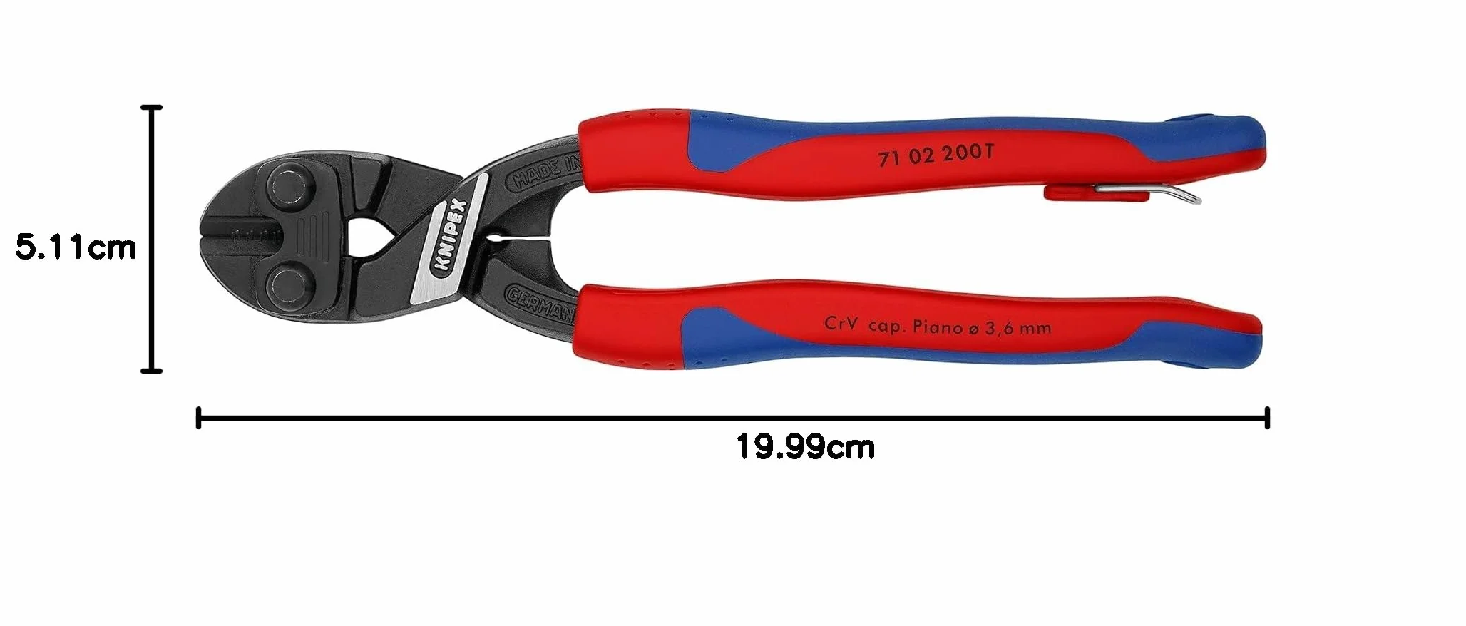 KNIPEX CoBolt Kompaktowe szczypce tnące przegubowe z wąskimi, wielokomponentowymi nasadkami, zintegrowany zaczep, 71 02 200 T