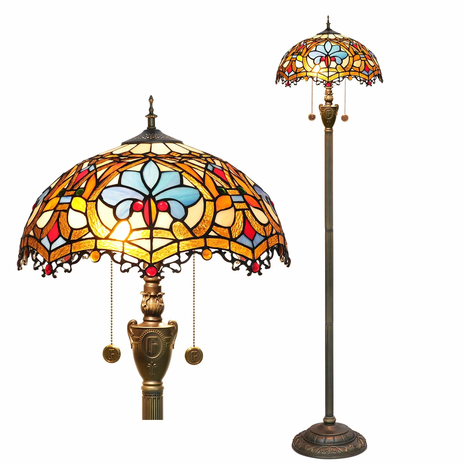 Lampa podłogowa Tiffany, witrażowa, jasne oświetlenie, rustykalna lampa stojąca, vintage, unikalna lampa do czytania w kolorze brązu, do dekoracji wnętrz, salonu, sypialni